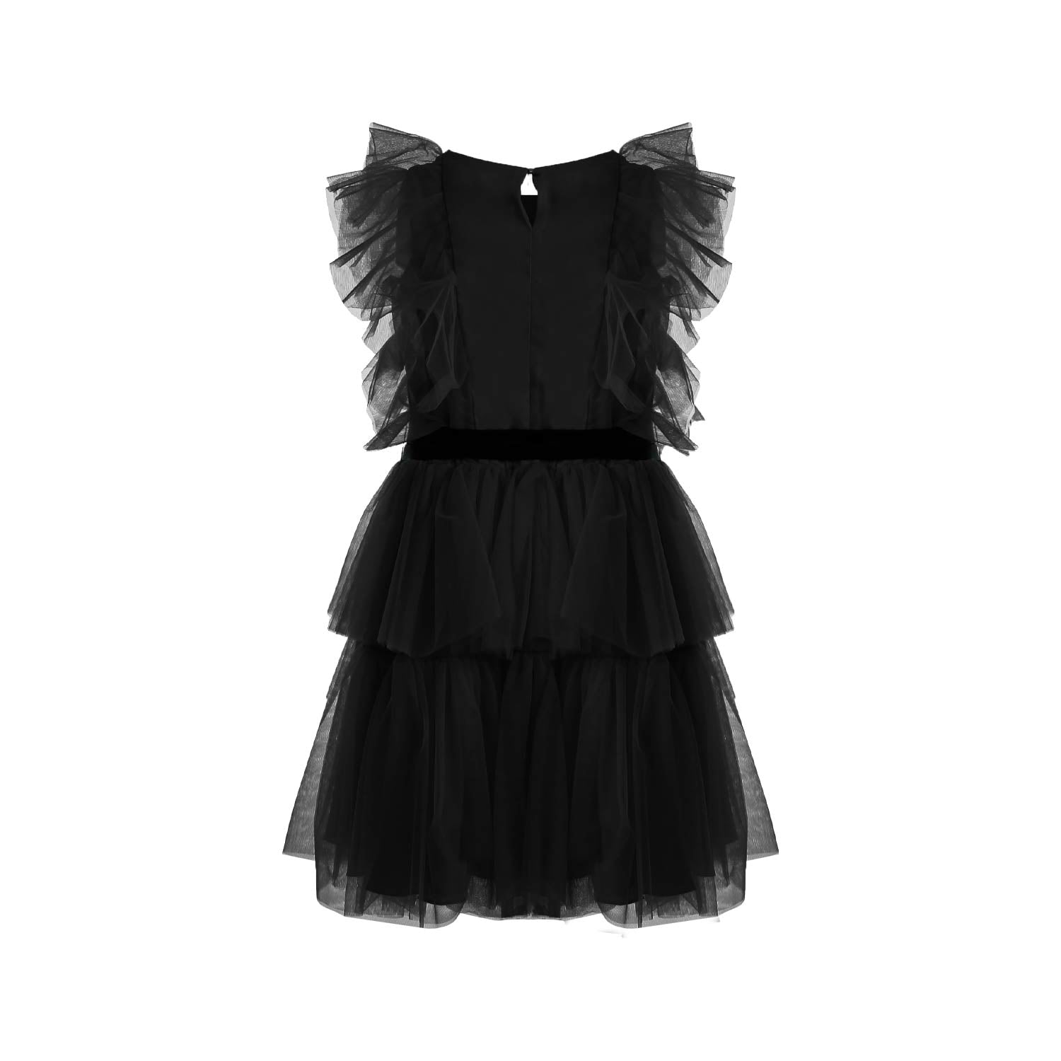 ABITO TULLE NERO A BALZE CON CINTA IN TONO - annameglio.com abbigliamento moda