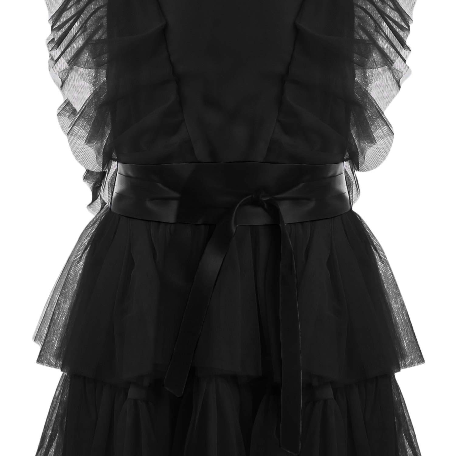 ABITO TULLE NERO A BALZE CON CINTA IN TONO - annameglio.com abbigliamento moda