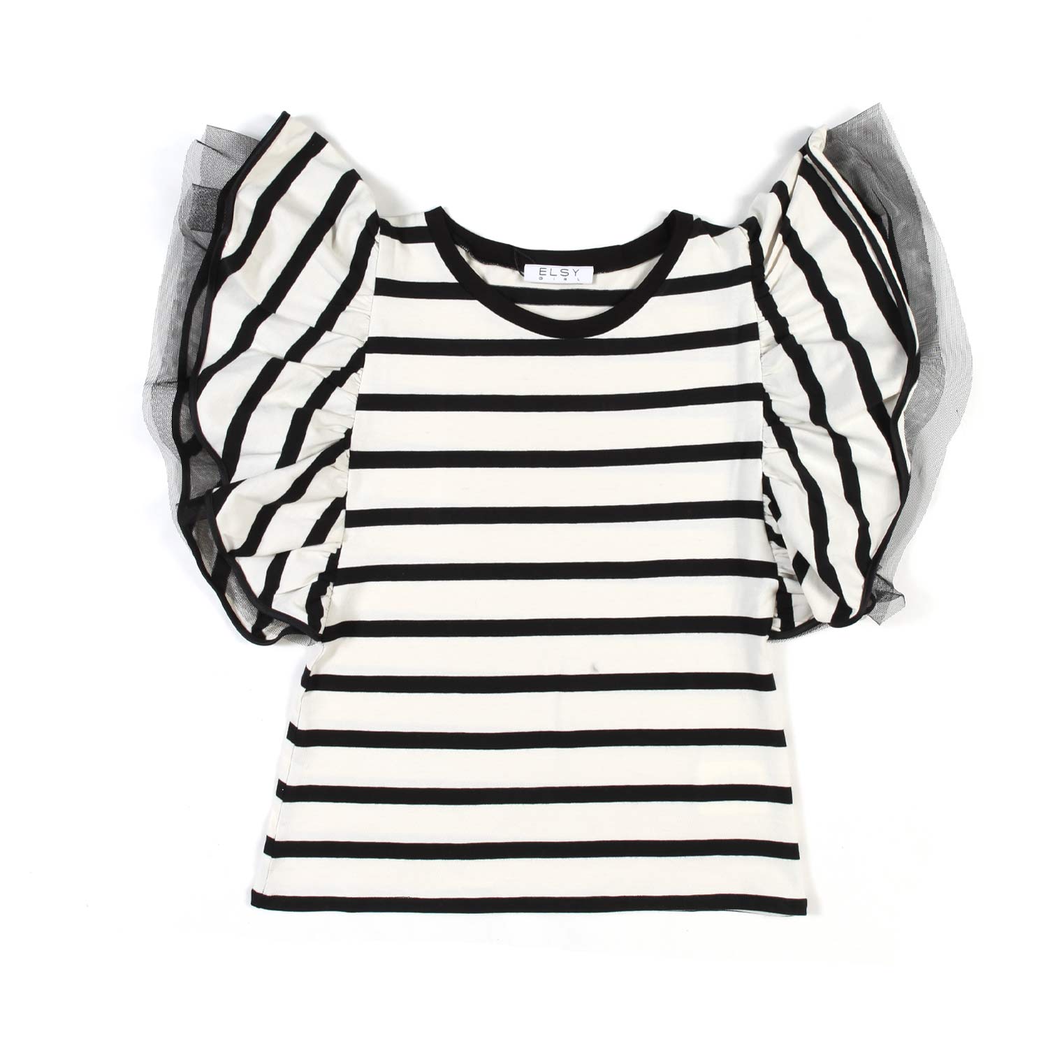 TOP BIANCO A RIGHE NERE CON VOLANTS BAMBINA TEEN - annameglio.com abbigliamento moda