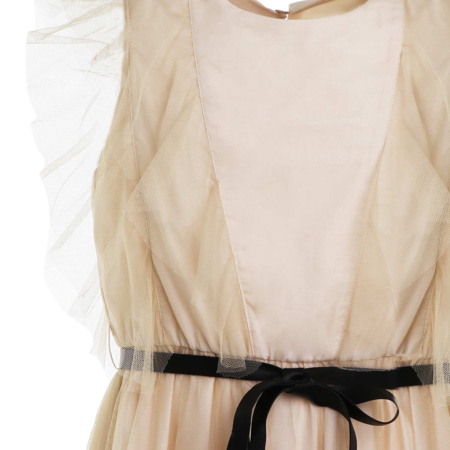 ABITO TULLE BEIGE CON CINTA NERA BAMBINA TEENAGER - annameglio.com abbigliamento moda