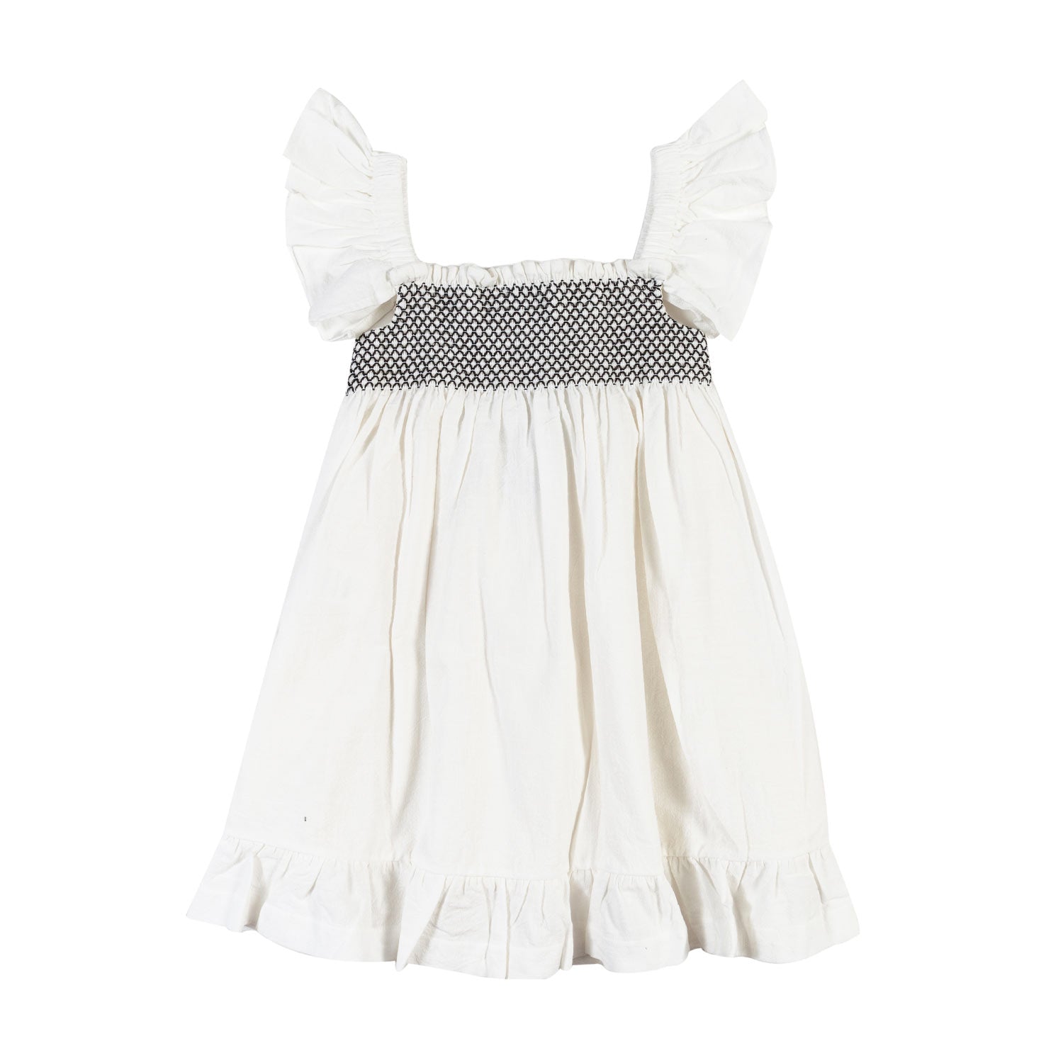 ABITO MALTA BIANCO CON PUNTO SMOCK BLU BAMBINA - annameglio.com abbigliamento moda