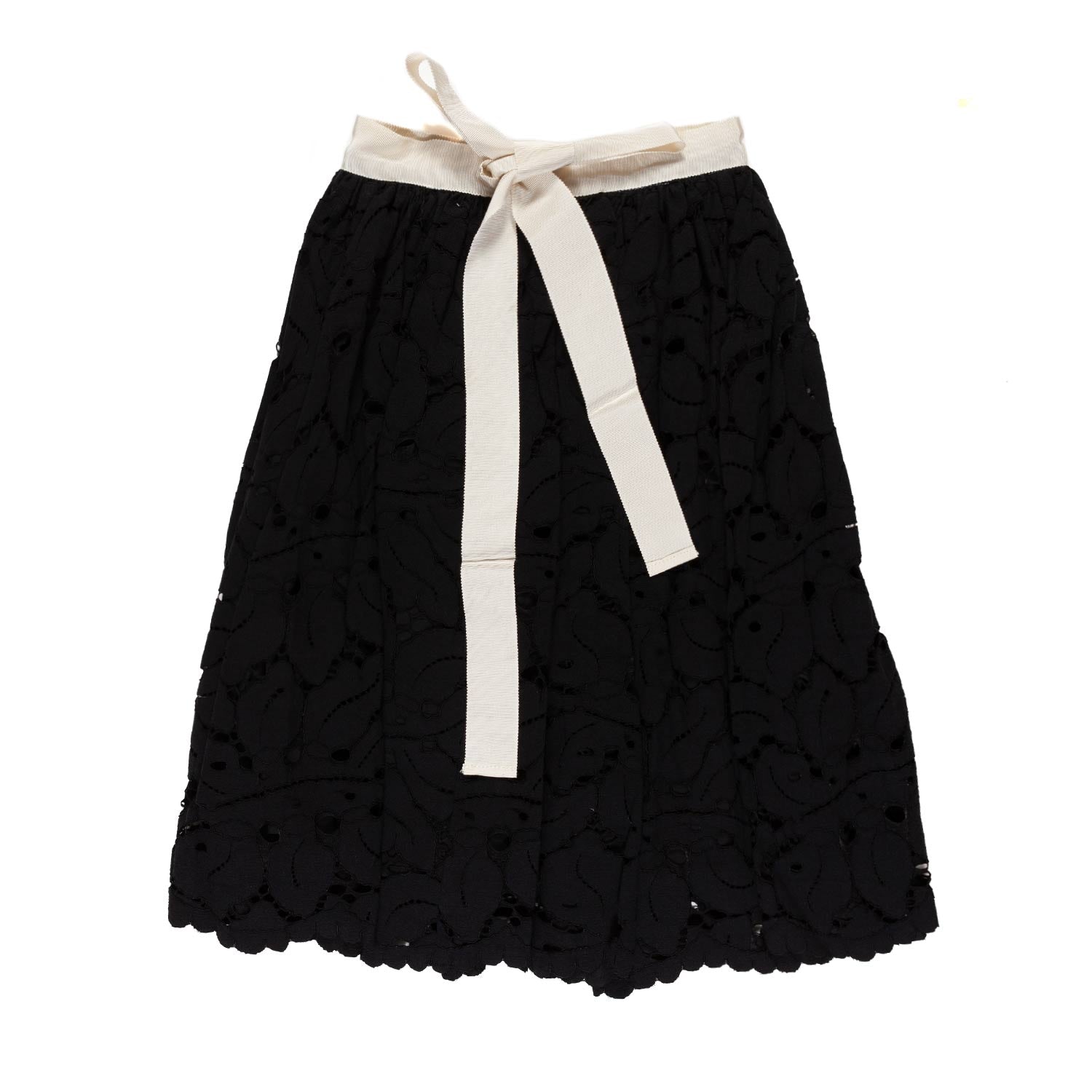 GONNA PIZZO RICAMATO NERA E PANNA - annameglio.com abbigliamento moda