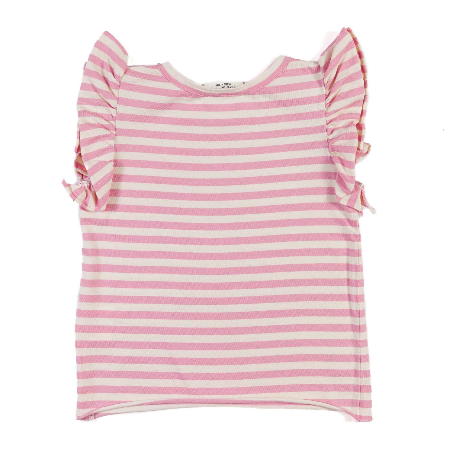 T-SHIRT PANNA E ROSA A RIGHE CON VOLANTS BAMBINA - annameglio.com abbigliamento moda