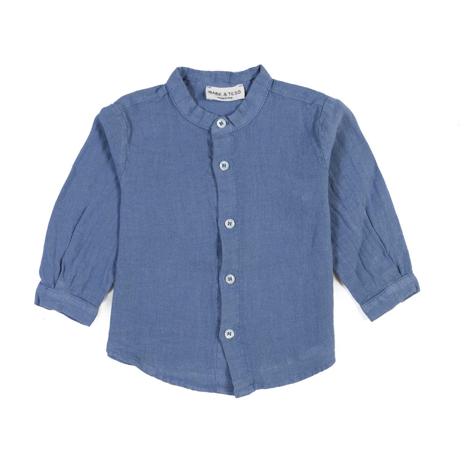 CAMICIA COREANA LINO BLU POLVERE BIMBO E BAMBINO - annameglio.com abbigliamento moda