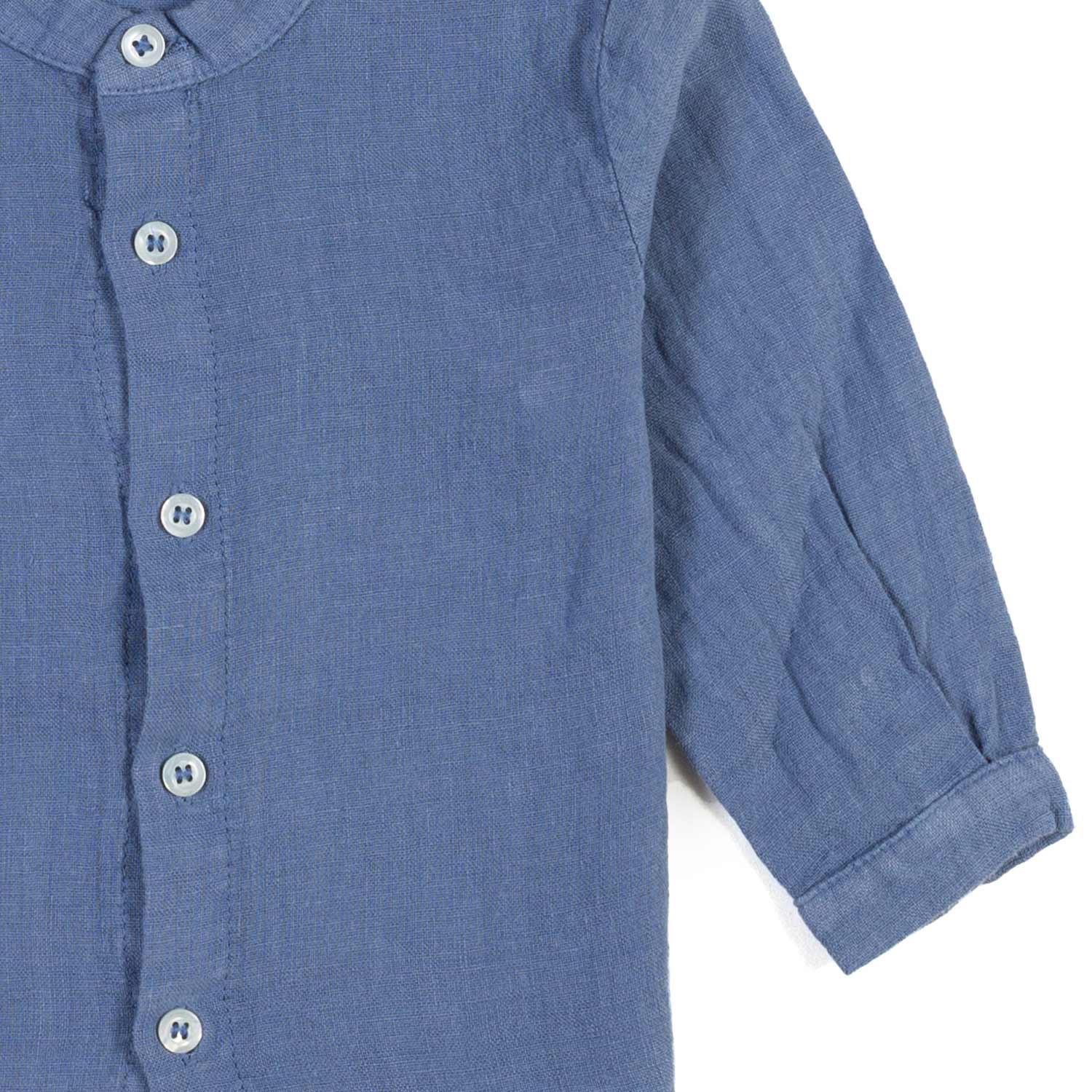CAMICIA COREANA LINO BLU POLVERE BIMBO E BAMBINO - annameglio.com abbigliamento moda