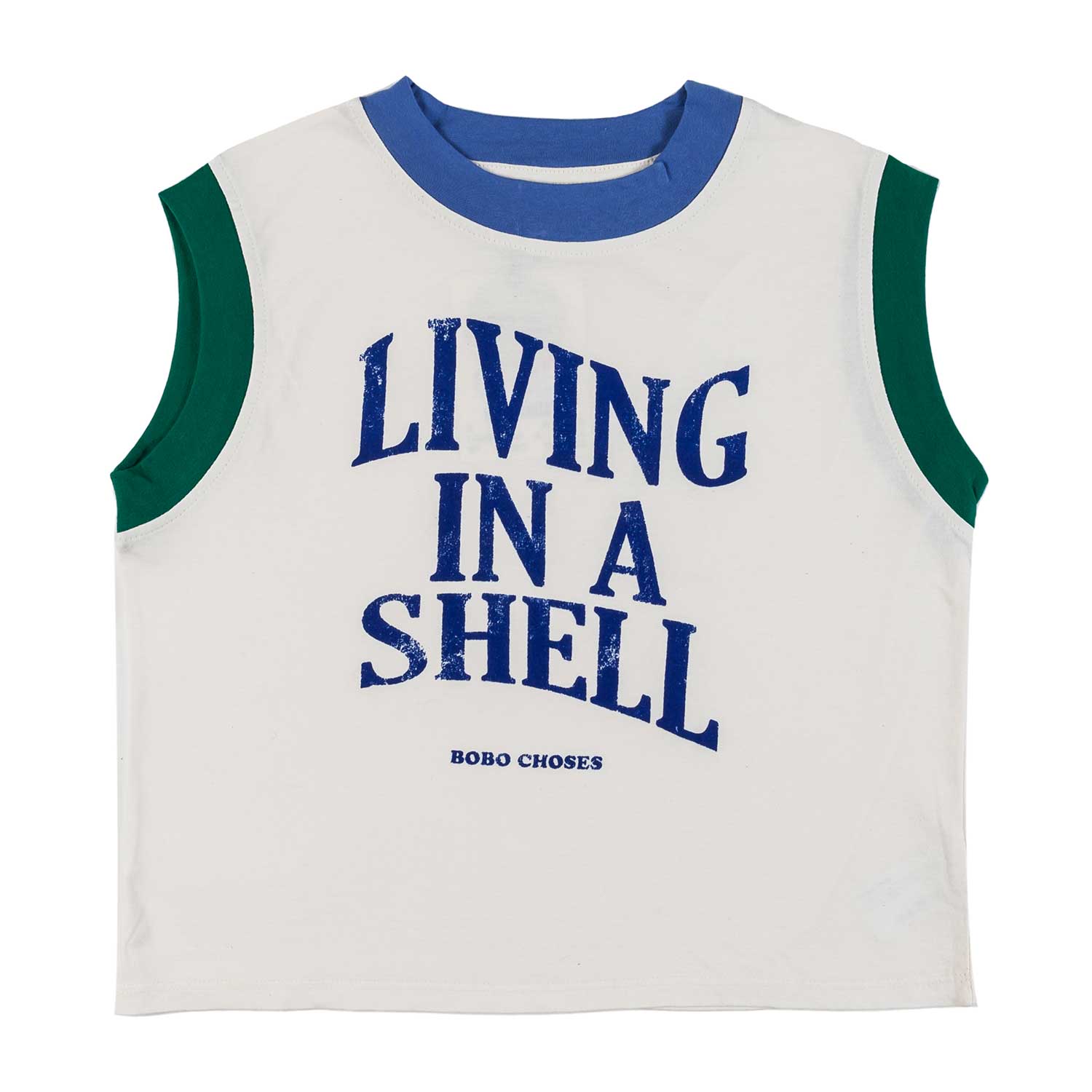 CANOTTA OVERSIZE BIANCA CON DETTAGLI BLU E VERDI - annameglio.com abbigliamento moda