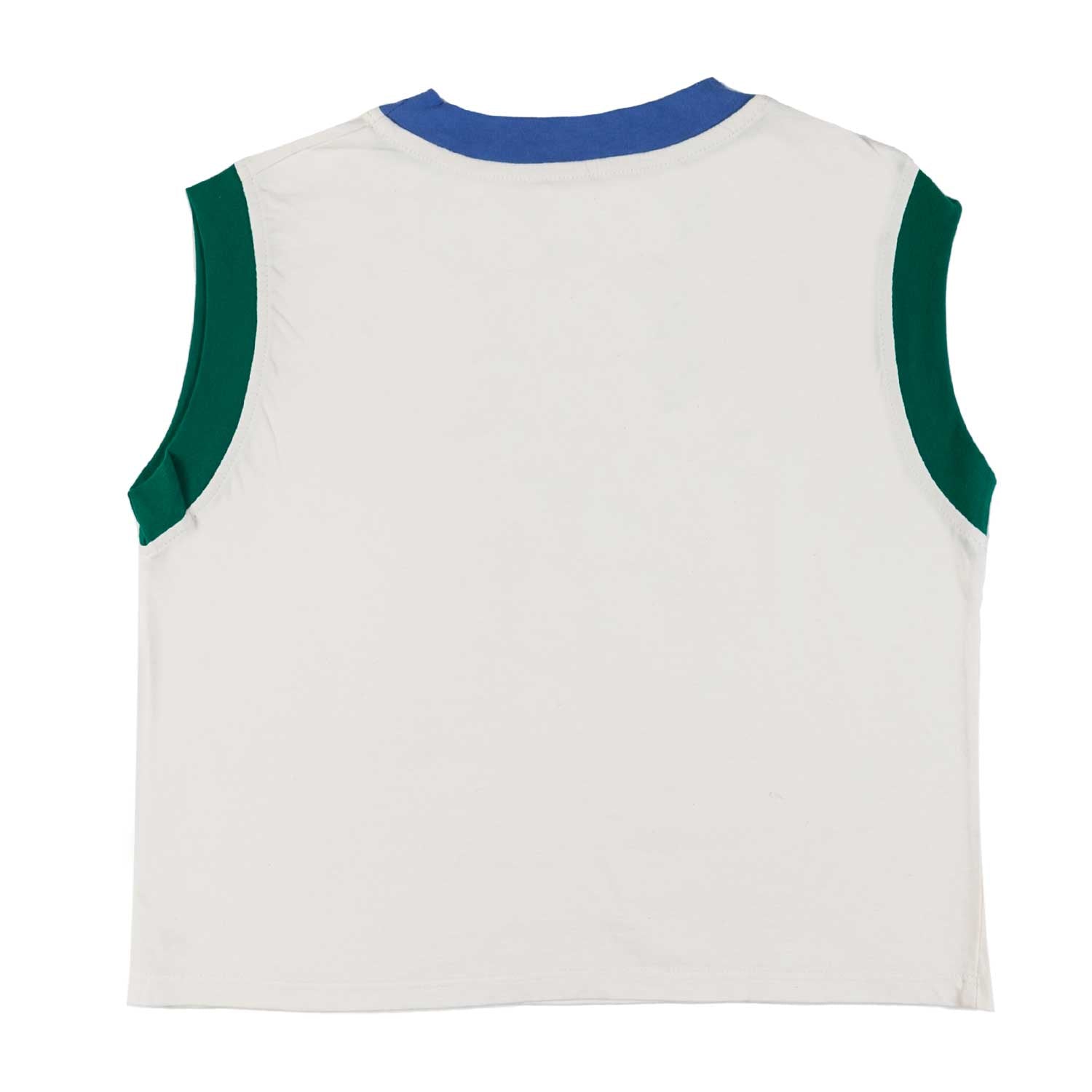 CANOTTA OVERSIZE BIANCA CON DETTAGLI BLU E VERDI - annameglio.com abbigliamento moda