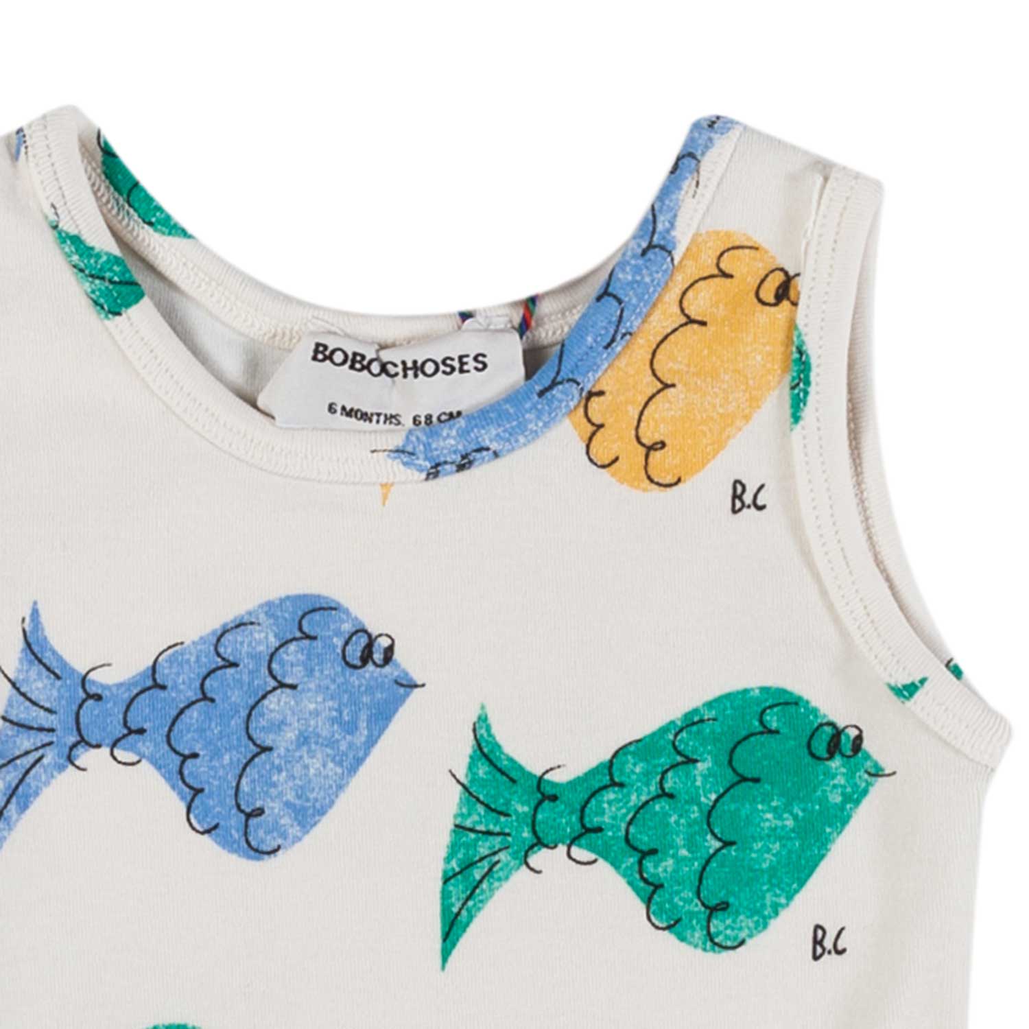 MINI BODY UNISEX BIANCO CON PESCI MULTICOLOR - annameglio.com abbigliamento moda