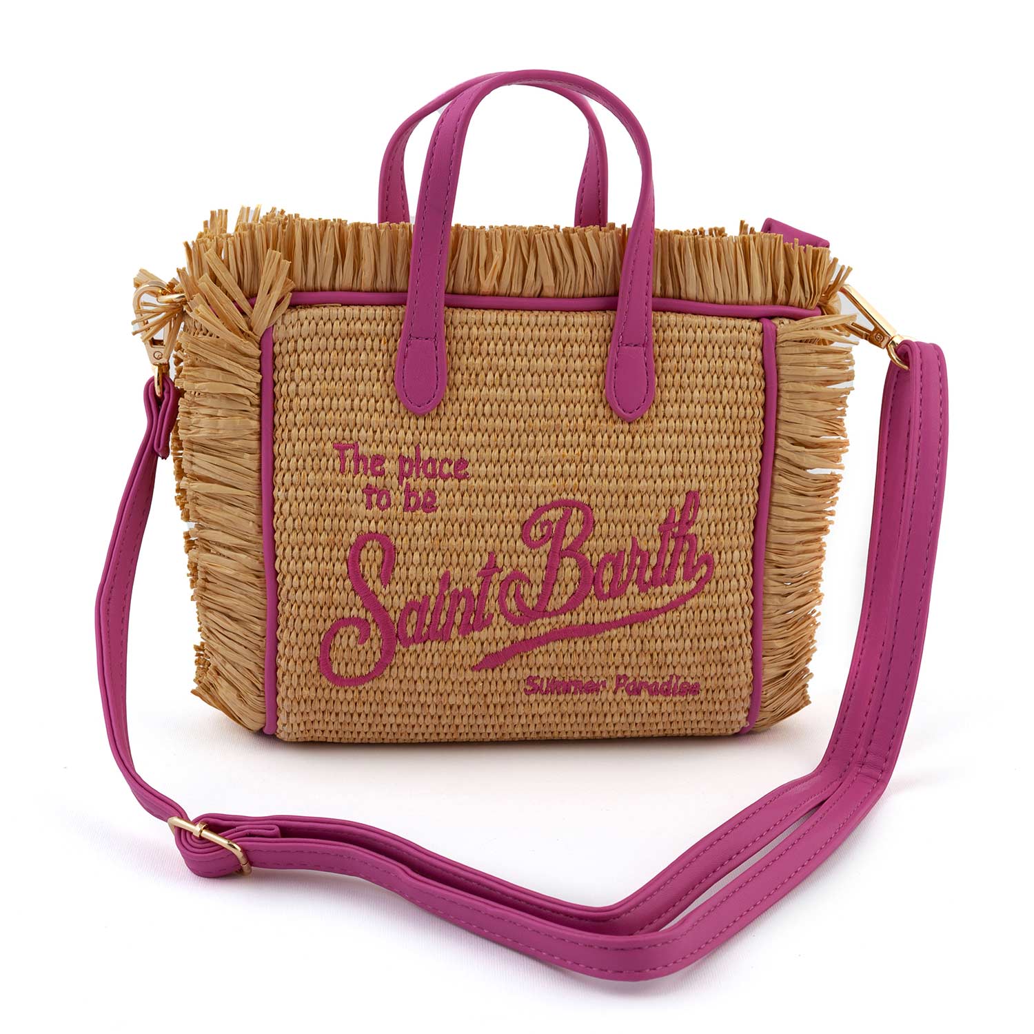BORSA MINI VANITY STRAW NATURALE E FUCSIA - annameglio.com abbigliamento moda