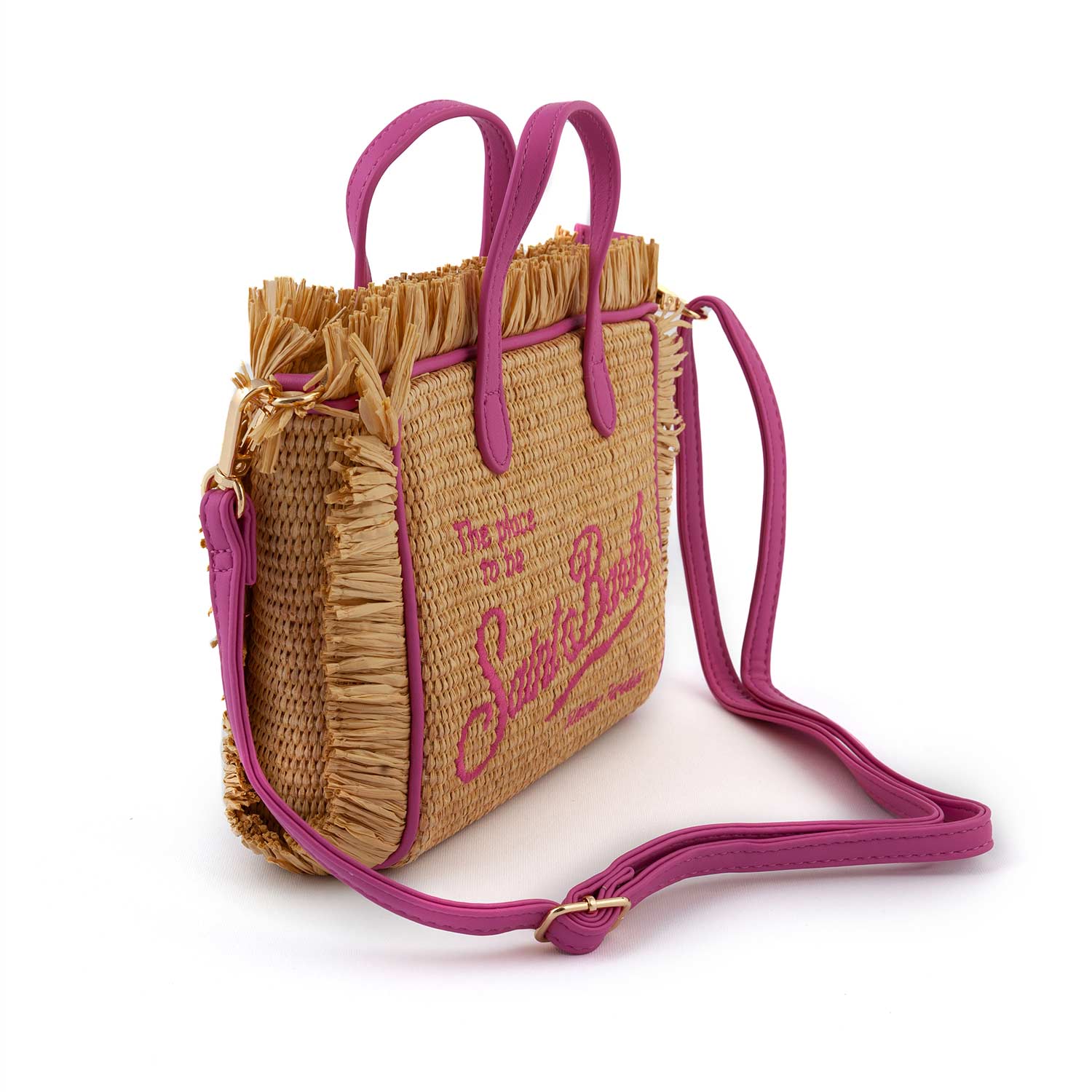 BORSA MINI VANITY STRAW NATURALE E FUCSIA - annameglio.com abbigliamento moda