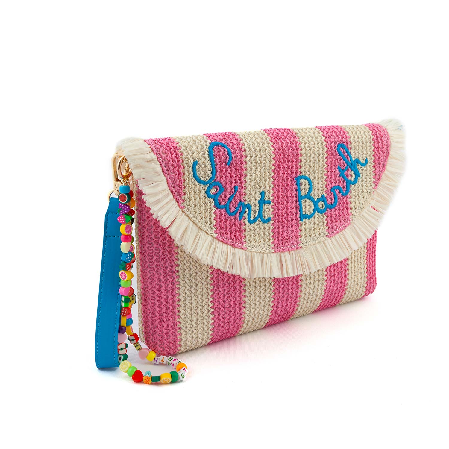 POCHETTE DI PAGLIA A STRISCE NATURALE E ROSA - annameglio.com abbigliamento moda