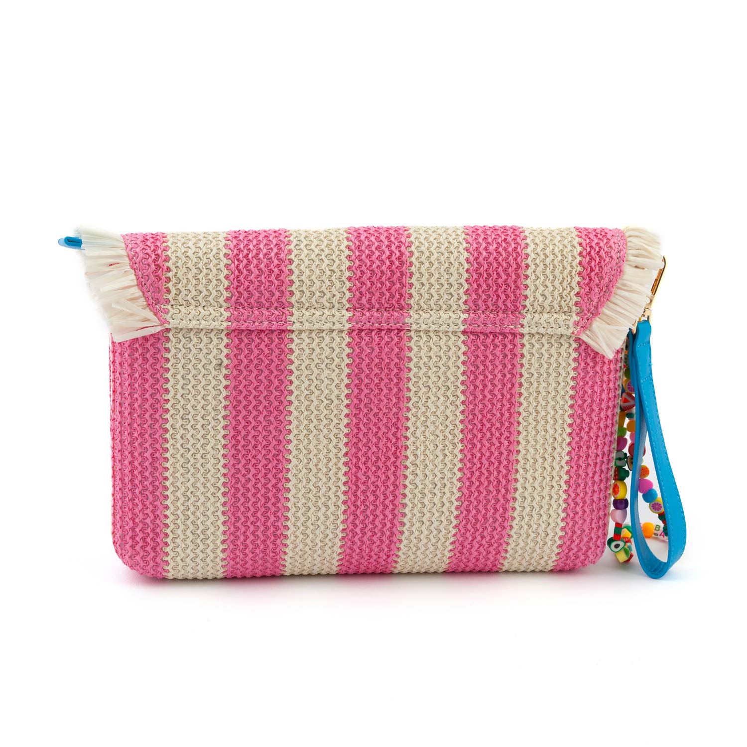 POCHETTE DI PAGLIA A STRISCE NATURALE E ROSA - annameglio.com abbigliamento moda