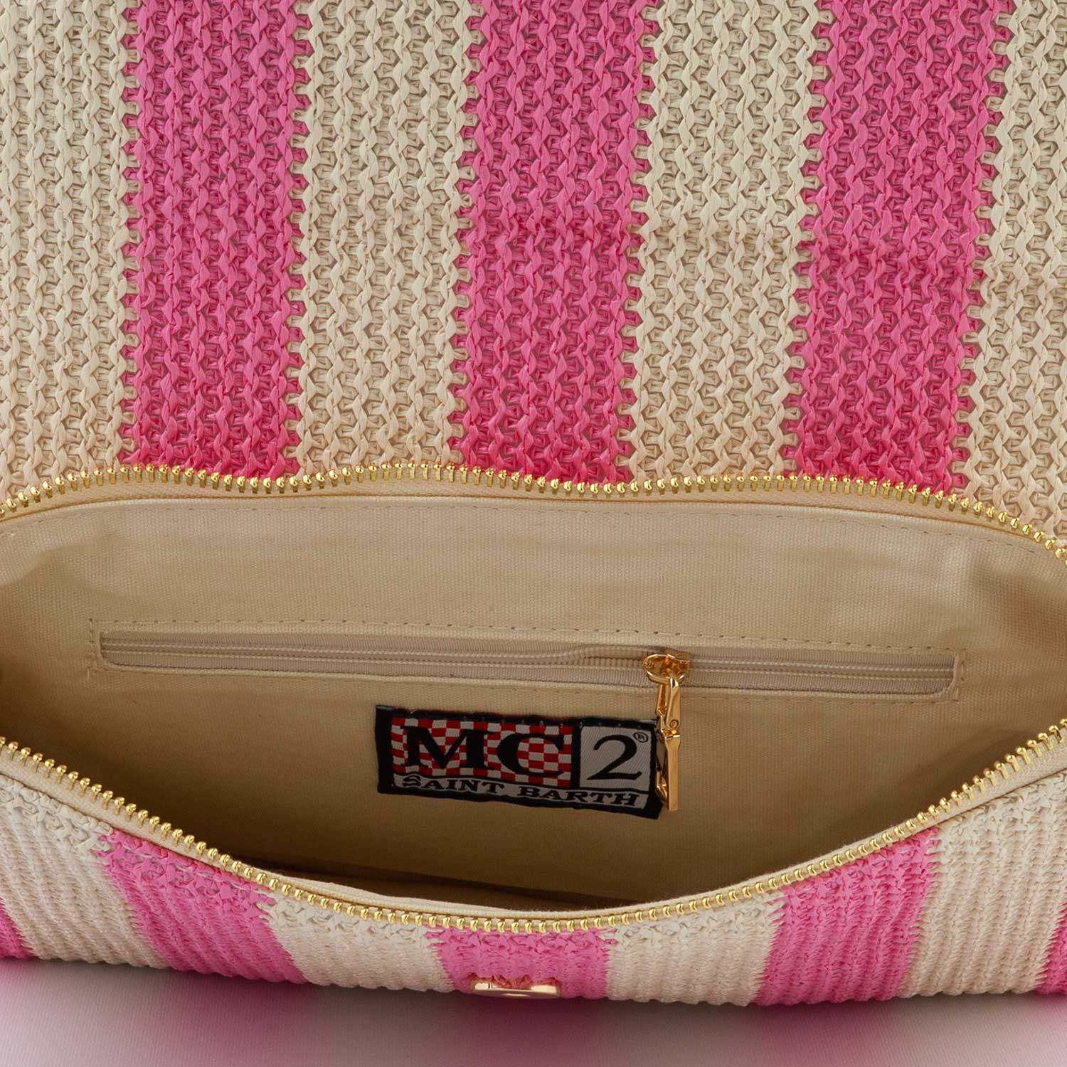 POCHETTE DI PAGLIA A STRISCE NATURALE E ROSA - annameglio.com abbigliamento moda