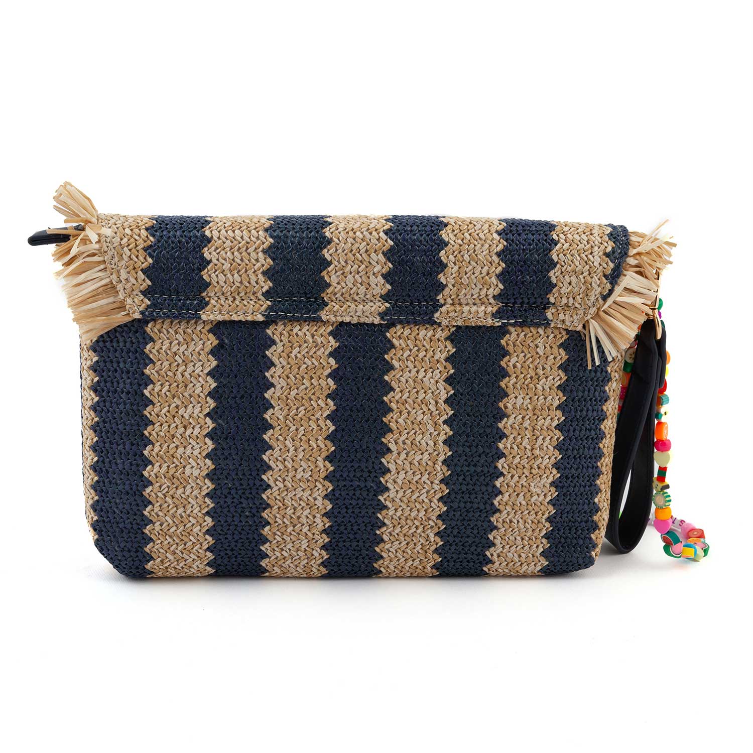 POCHETTE DI PAGLIA A STRISCE NATURALE E BLU SCURO - annameglio.com abbigliamento moda