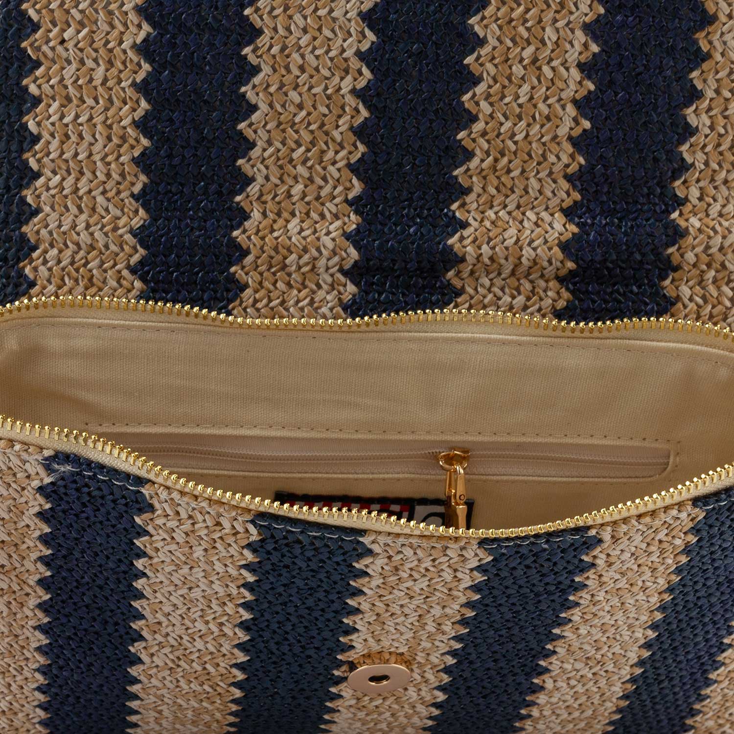 POCHETTE DI PAGLIA A STRISCE NATURALE E BLU SCURO - annameglio.com abbigliamento moda