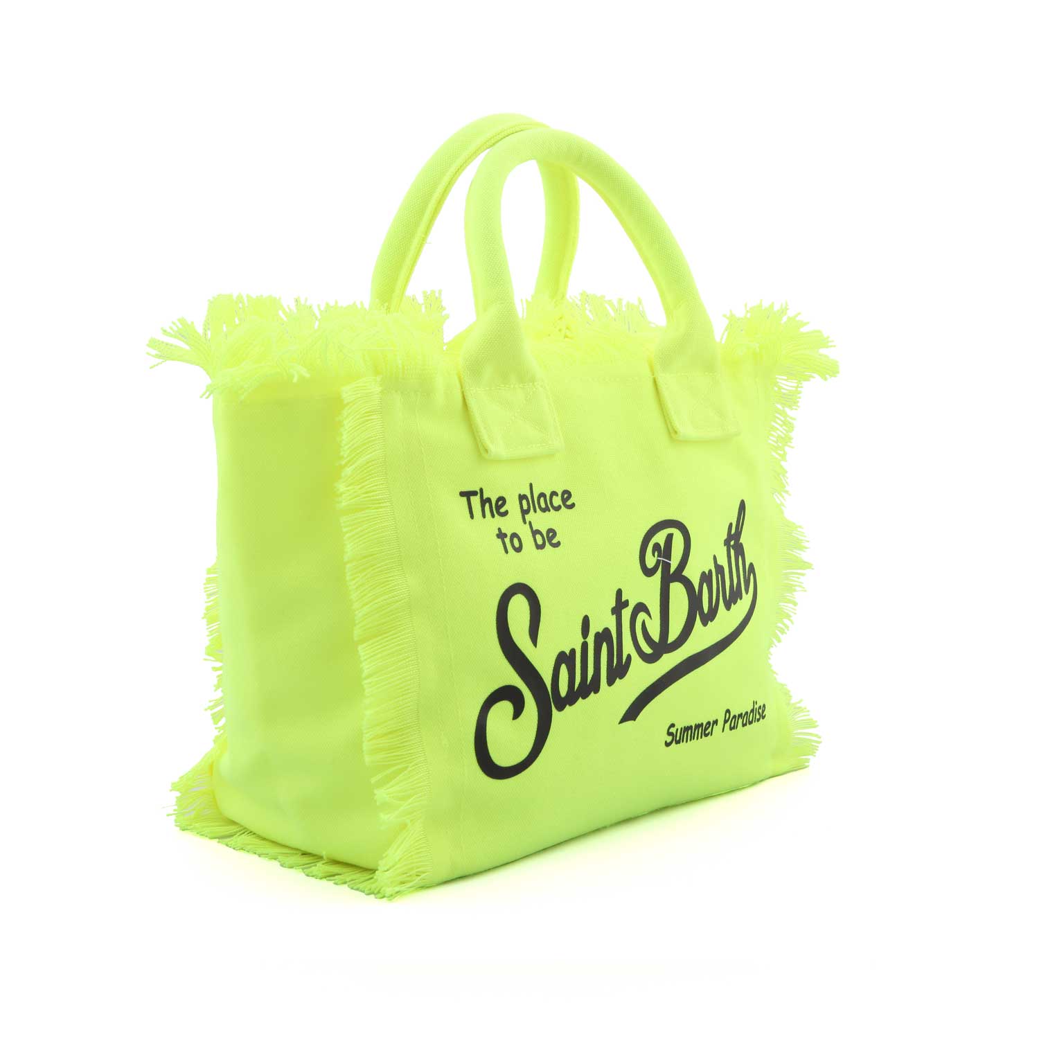 BORSA A MANO COLETTE GIALLO FLUO CON LOGHI NERI - annameglio.com abbigliamento moda