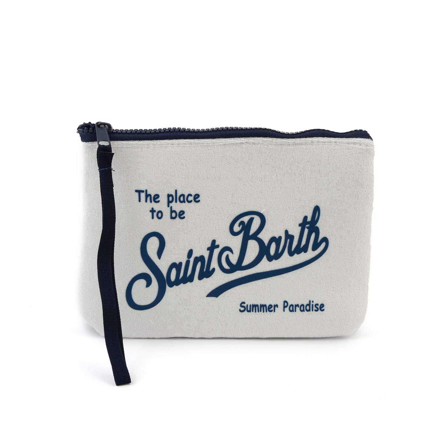 POCHETTE ALINE SPONGE BIANCA CON LOGHI BLU - annameglio.com abbigliamento moda