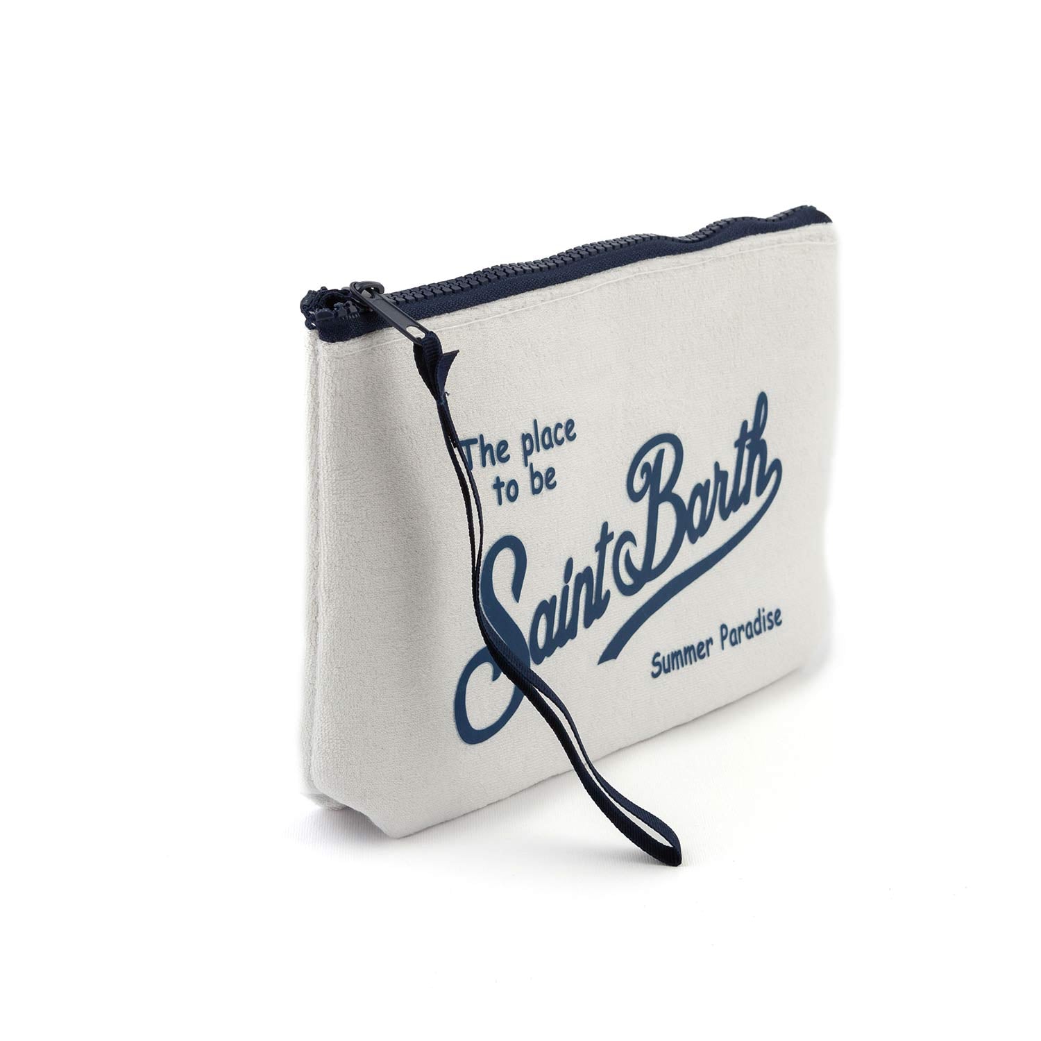 POCHETTE ALINE SPONGE BIANCA CON LOGHI BLU - annameglio.com abbigliamento moda