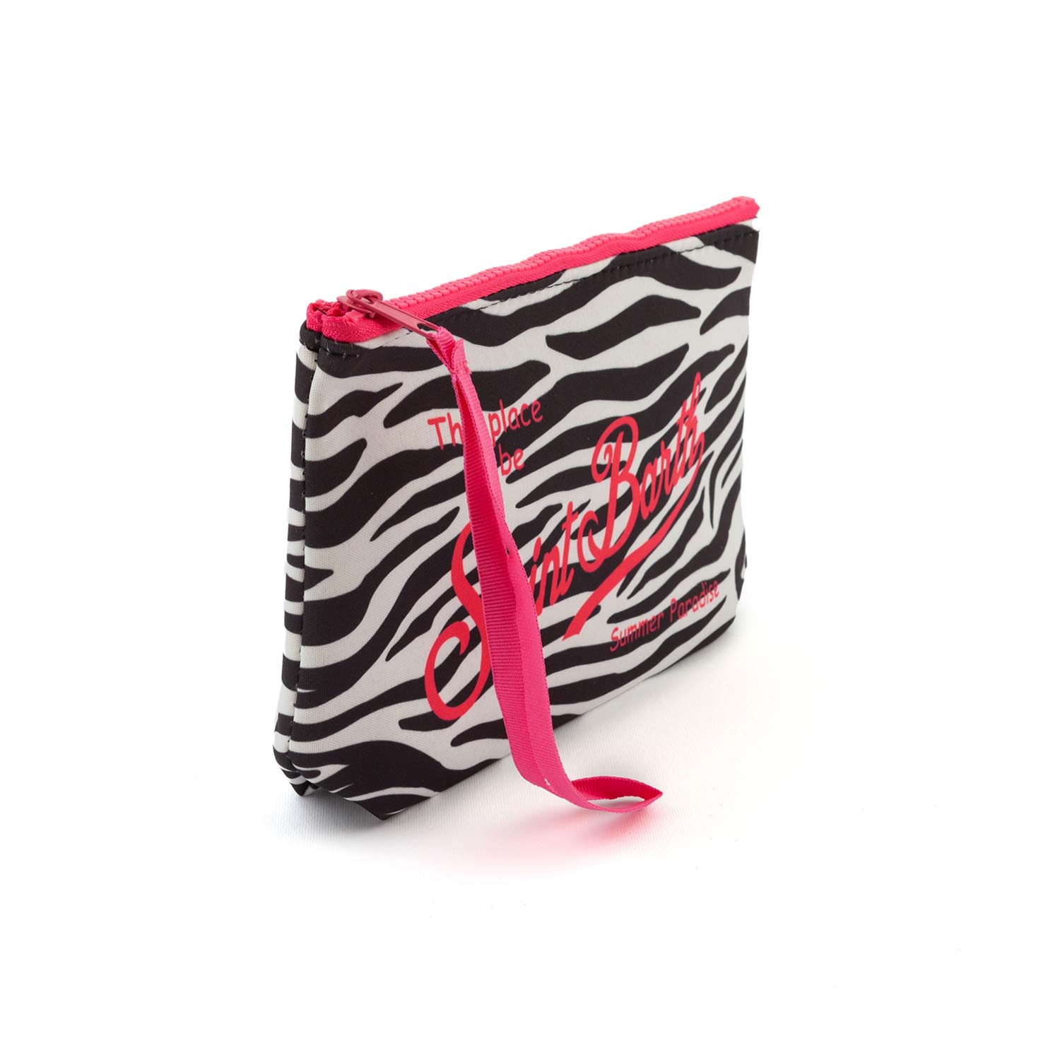 POCHETTE ALINE ZEBRA NERA E BIANCA CON LOGHI ROSA - annameglio.com abbigliamento moda