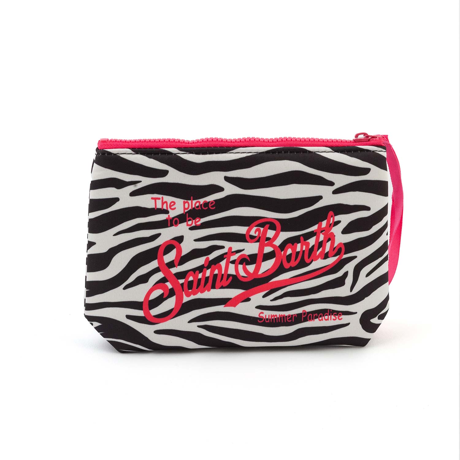 POCHETTE ALINE ZEBRA NERA E BIANCA CON LOGHI ROSA - annameglio.com abbigliamento moda