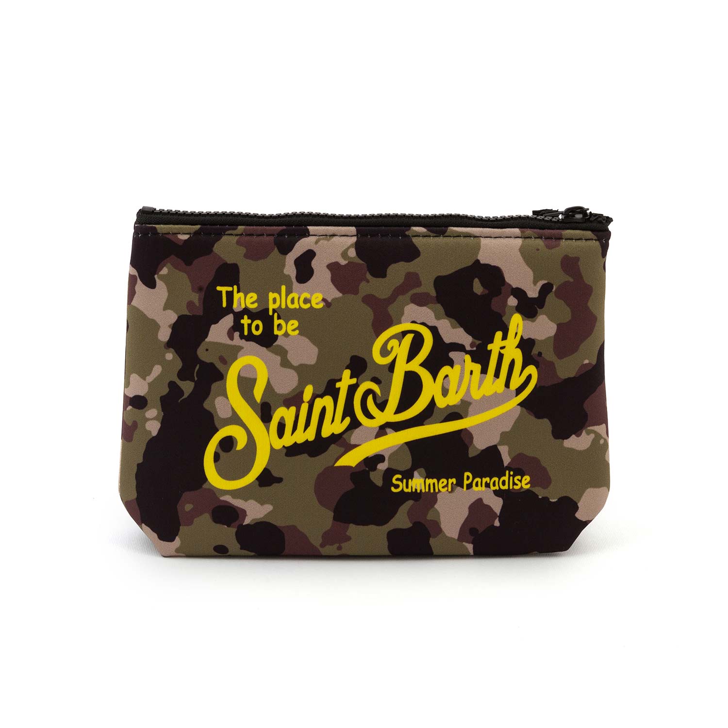 POCHETTE ALINE CAMOUFLAGE MILITARE CON LOGO GIALLO - annameglio.com abbigliamento moda