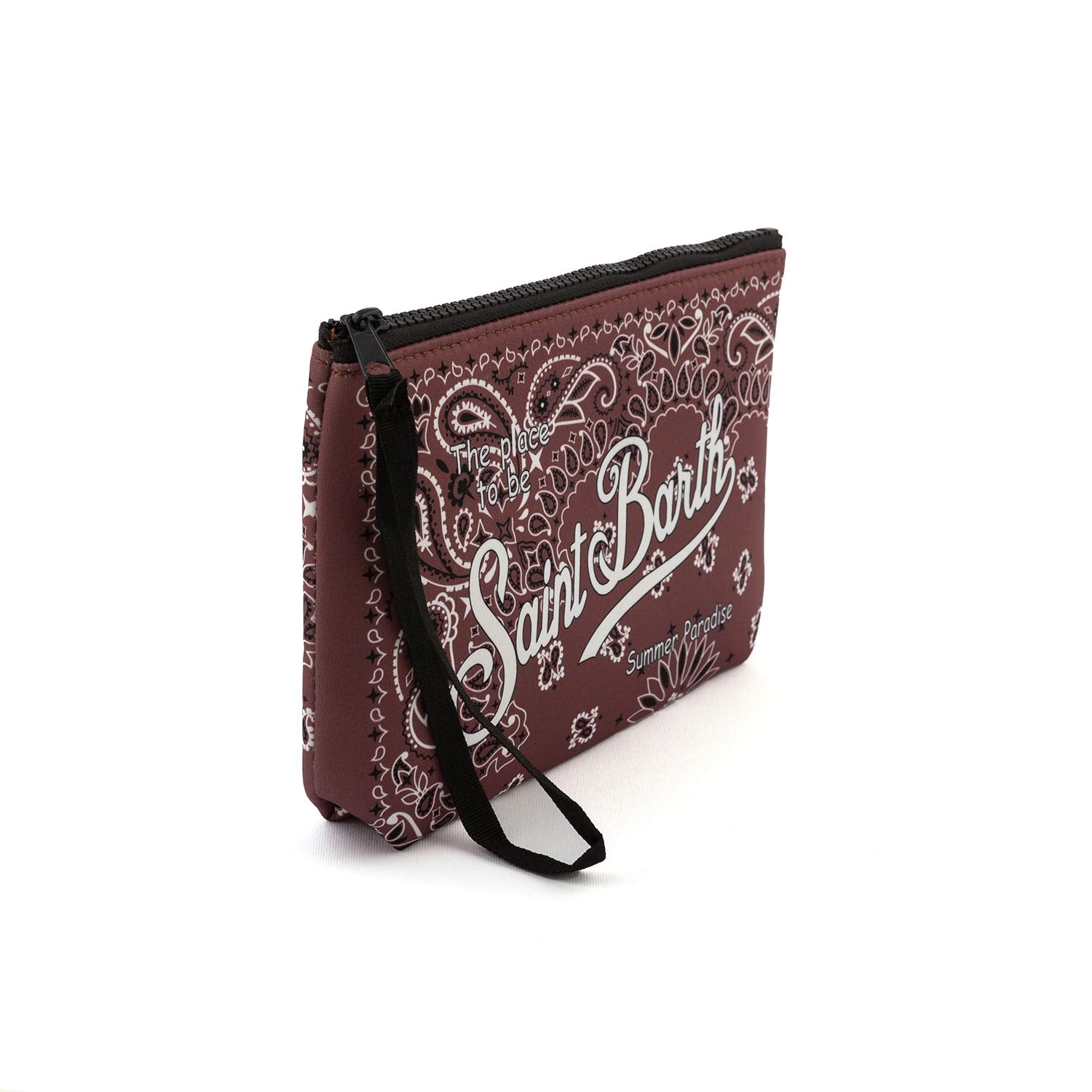 POCHETTE ALINE BANDANA MARRONE CON LOGHI BIANCHI - annameglio.com abbigliamento moda