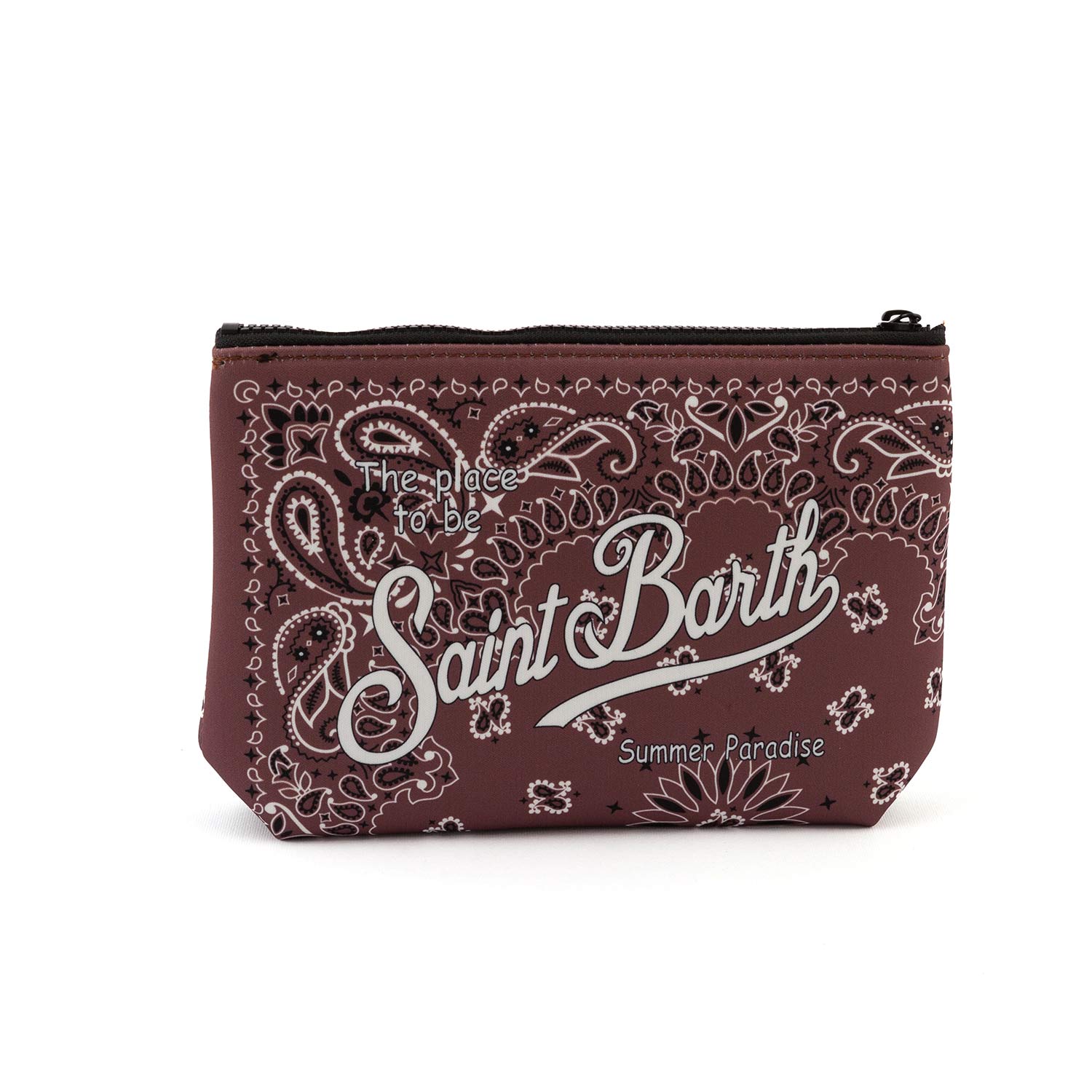POCHETTE ALINE BANDANA MARRONE CON LOGHI BIANCHI - annameglio.com abbigliamento moda