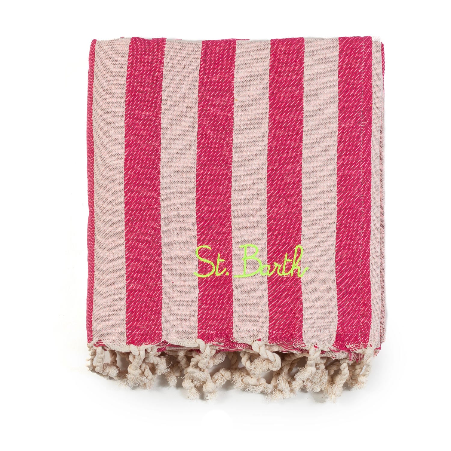 TELO MARE FOUTA IN SPUGNA FUCSIA E PANNA A RIGHE - annameglio.com abbigliamento moda