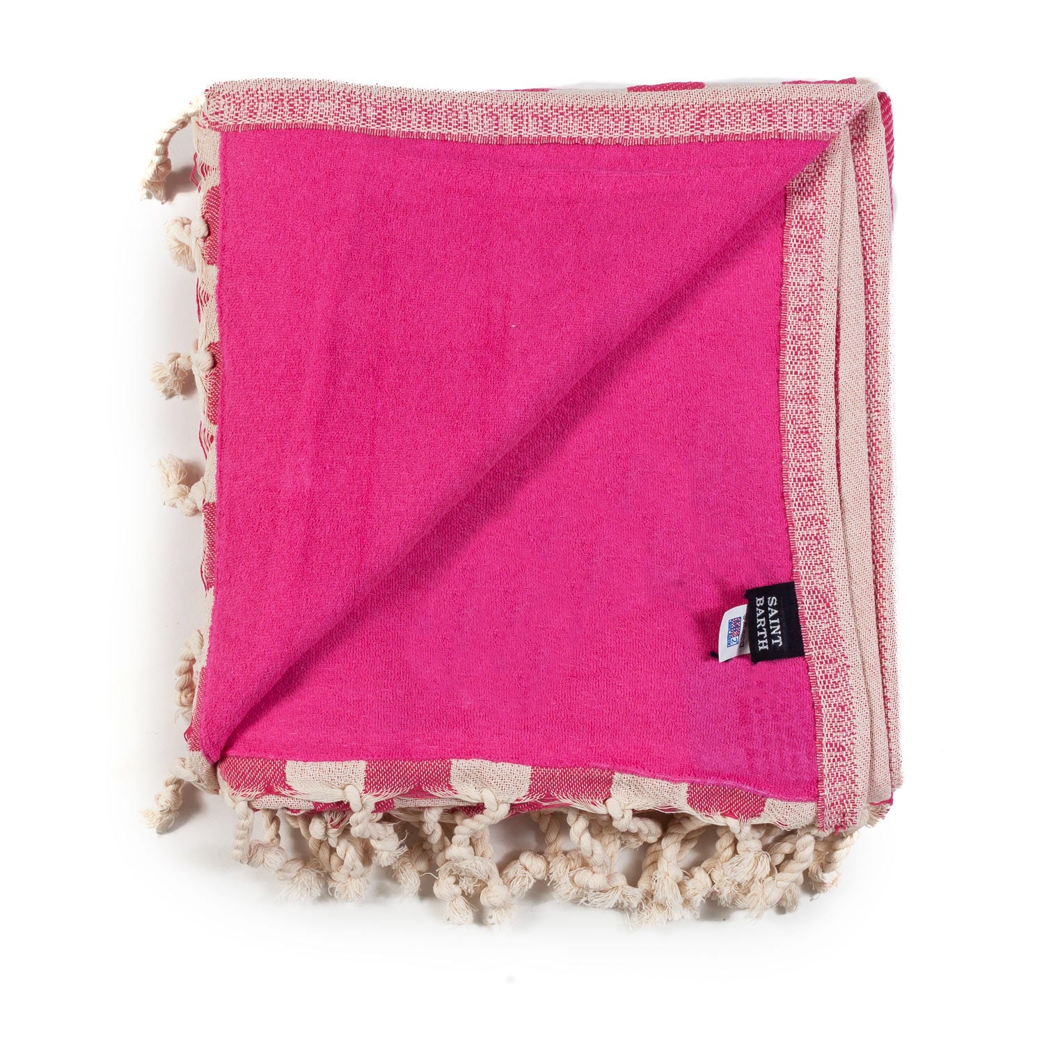 TELO MARE FOUTA IN SPUGNA FUCSIA E PANNA A RIGHE - annameglio.com abbigliamento moda