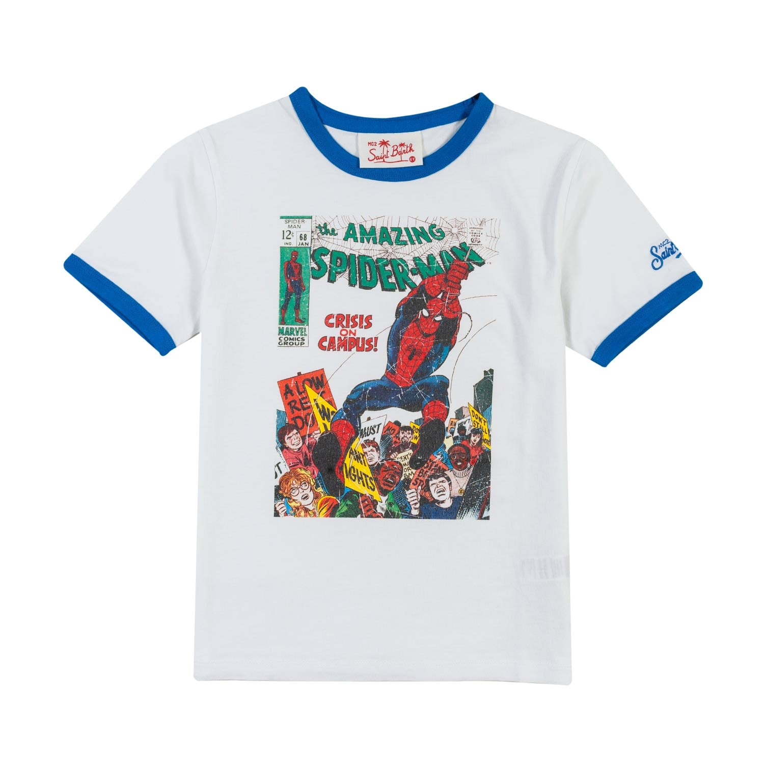 T-SHIRT BIANCA E AZZURRA CON STAMPA SPIDER-MAN - annameglio.com abbigliamento moda