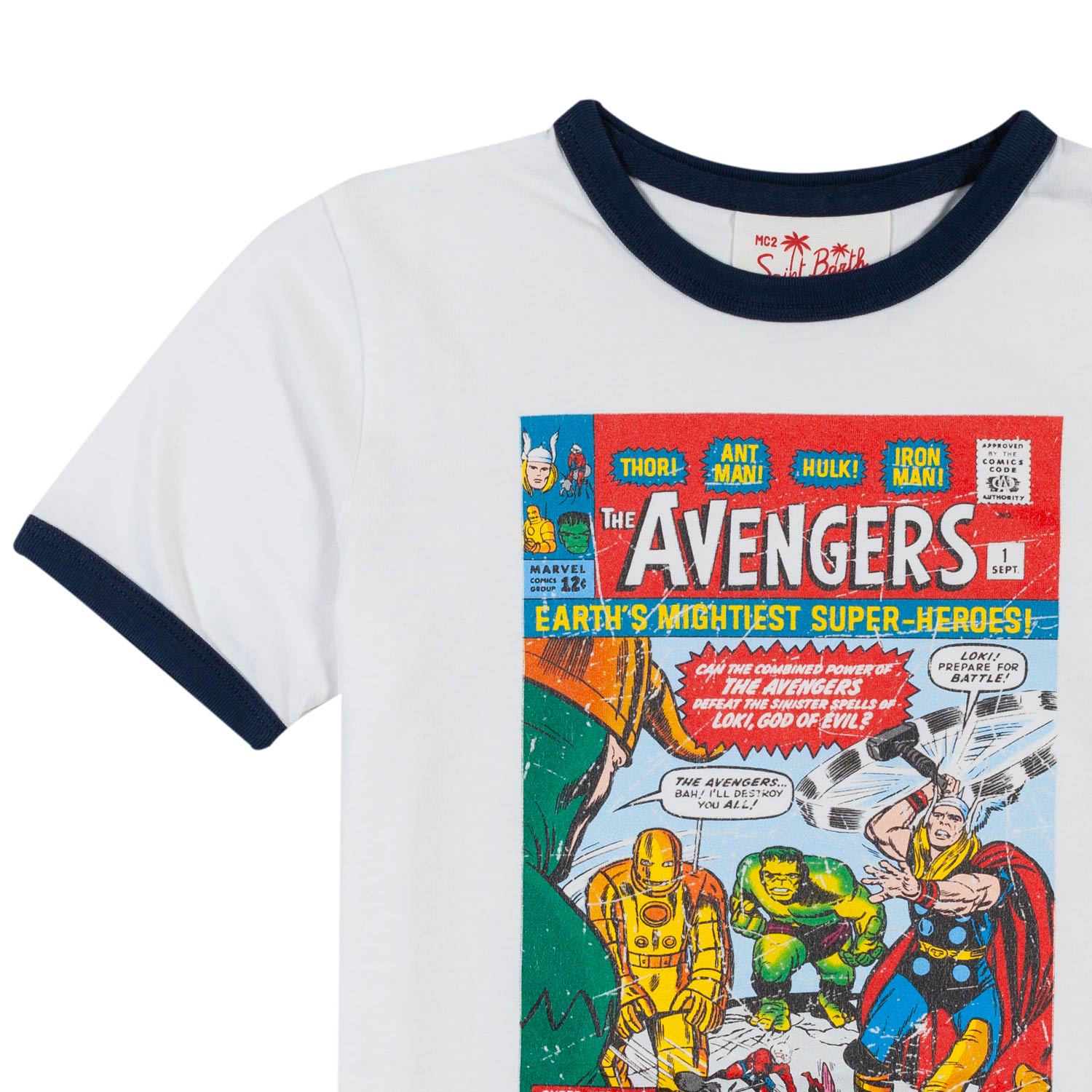T-SHIRT BIANCA E BLU CON STAMPA AVENGERS - annameglio.com abbigliamento moda