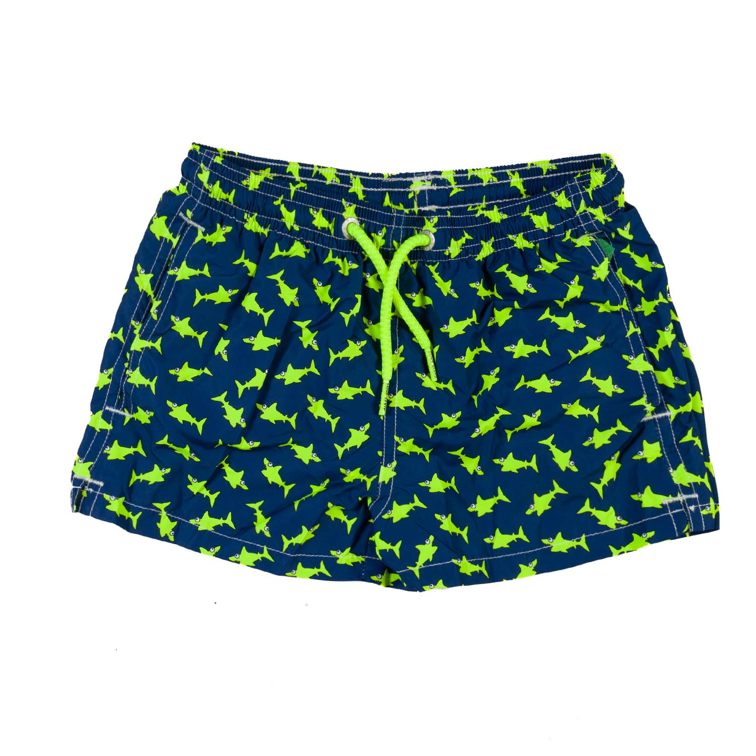 COSTUME BOXER BLU CON MINI SQUALI GIALLO FLUO - annameglio.com abbigliamento moda