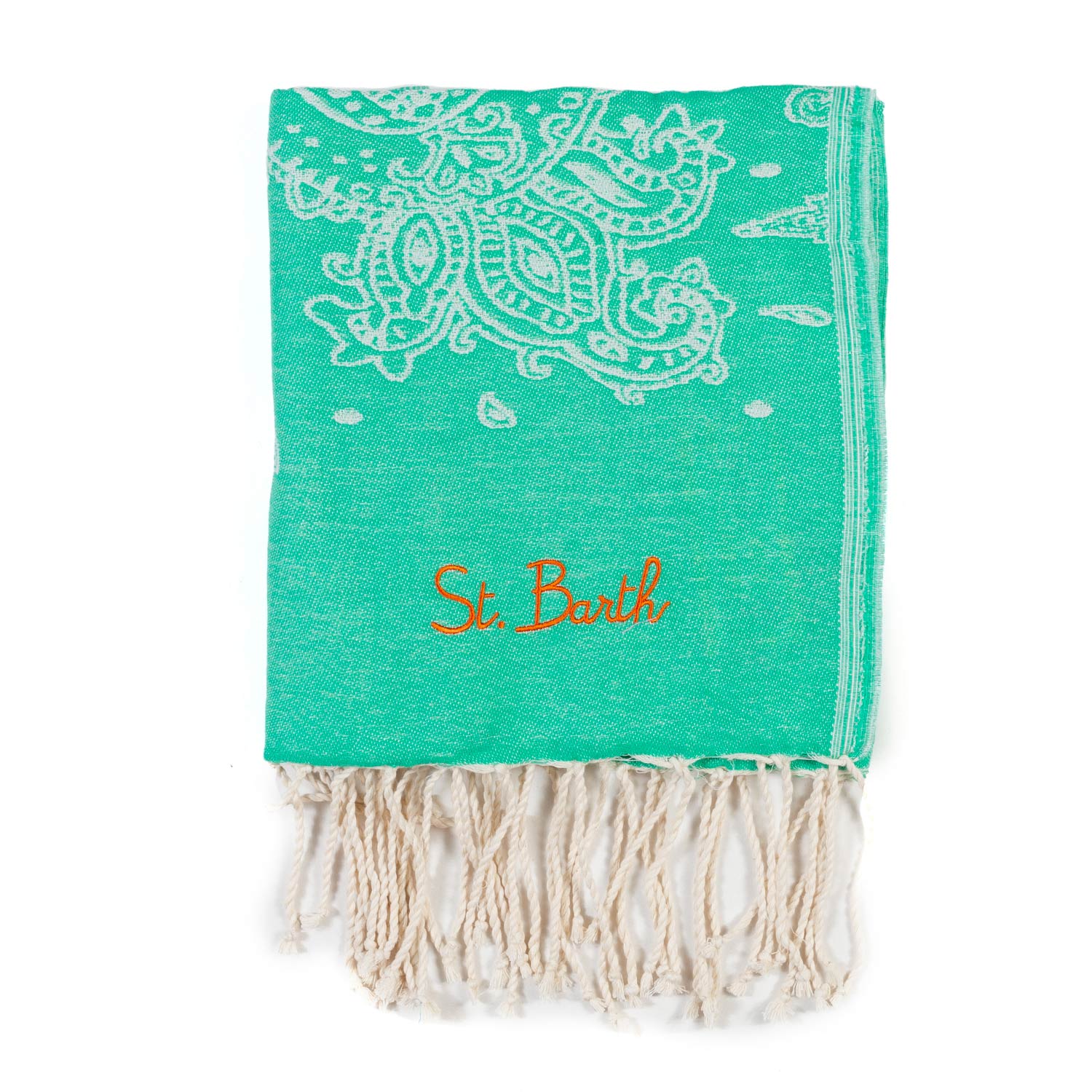 TELO MARE FOUTA PAISLEY VERDE ACQUA E OFF-WHITE - annameglio.com abbigliamento moda