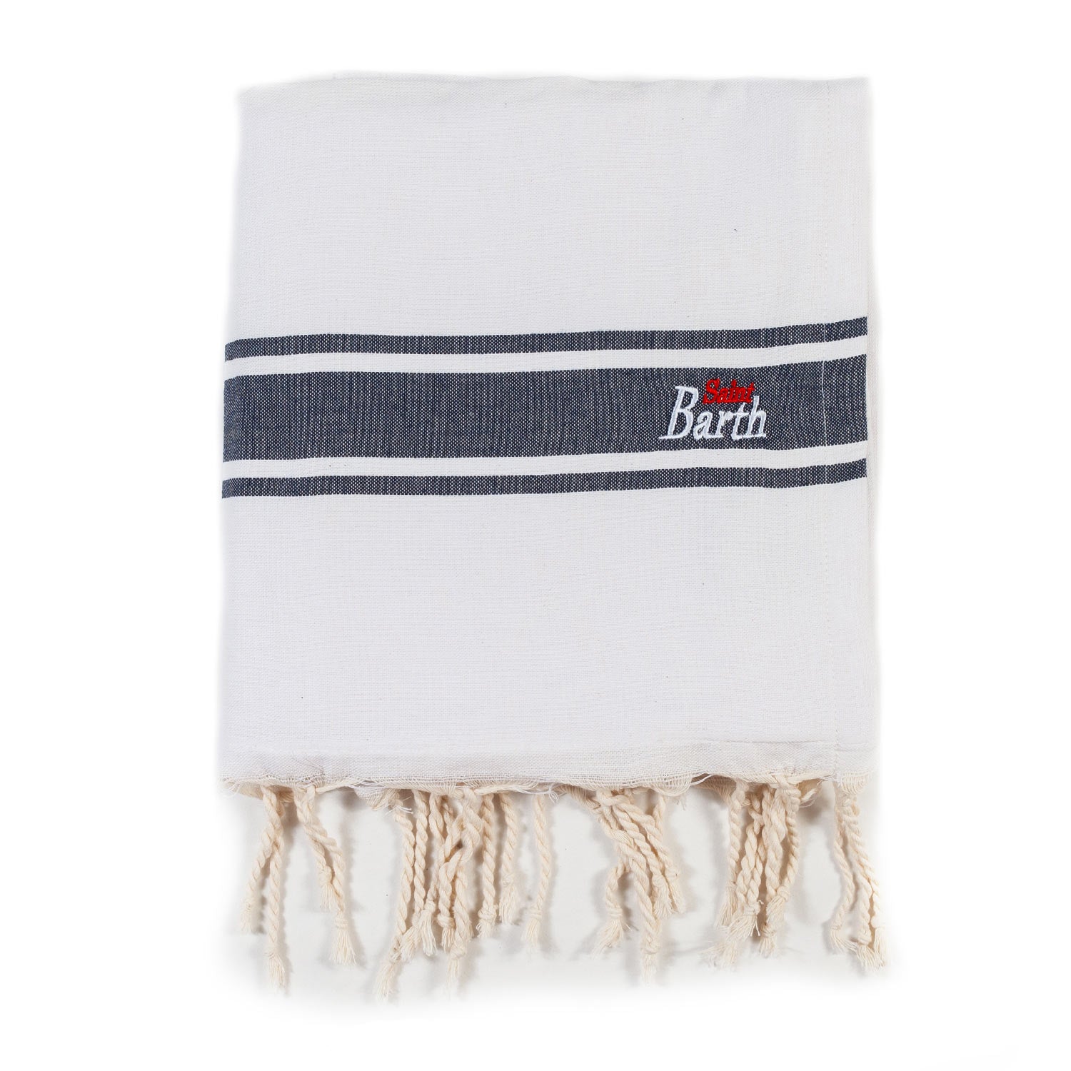 TELO MARE FOUTA IN SPUGNA BIANCO E BLU NAVY - annameglio.com abbigliamento moda