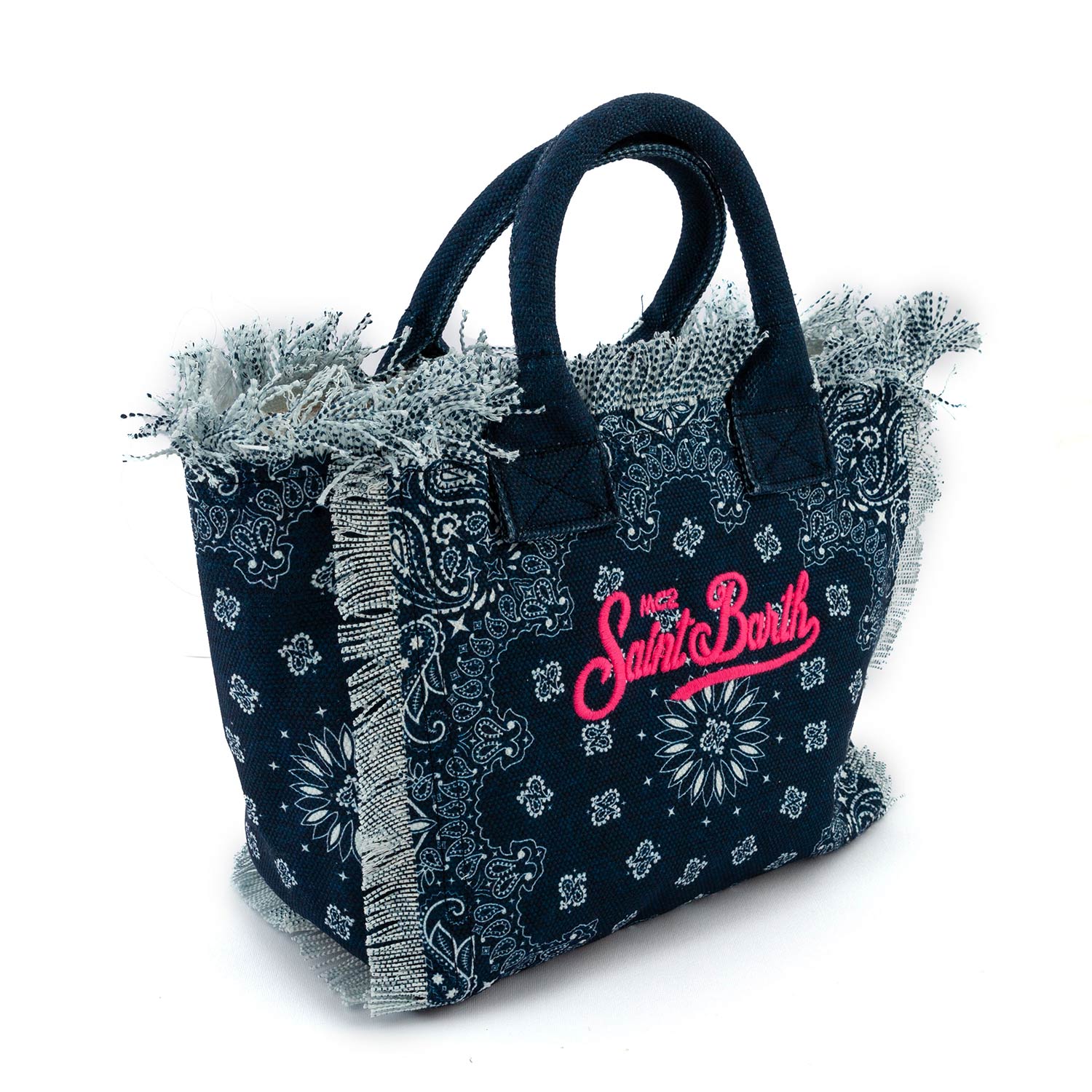 BORSA MINI COLETTE BANDANA BLU CON LOGHI FUCSIA - annameglio.com abbigliamento moda