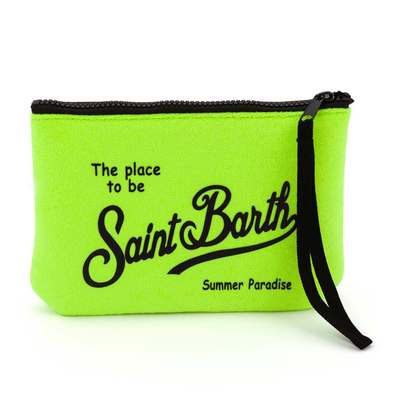 POCHETTE ALINE SPONGE GIALLO FLUO CON LOGHI NERI - annameglio.com abbigliamento moda