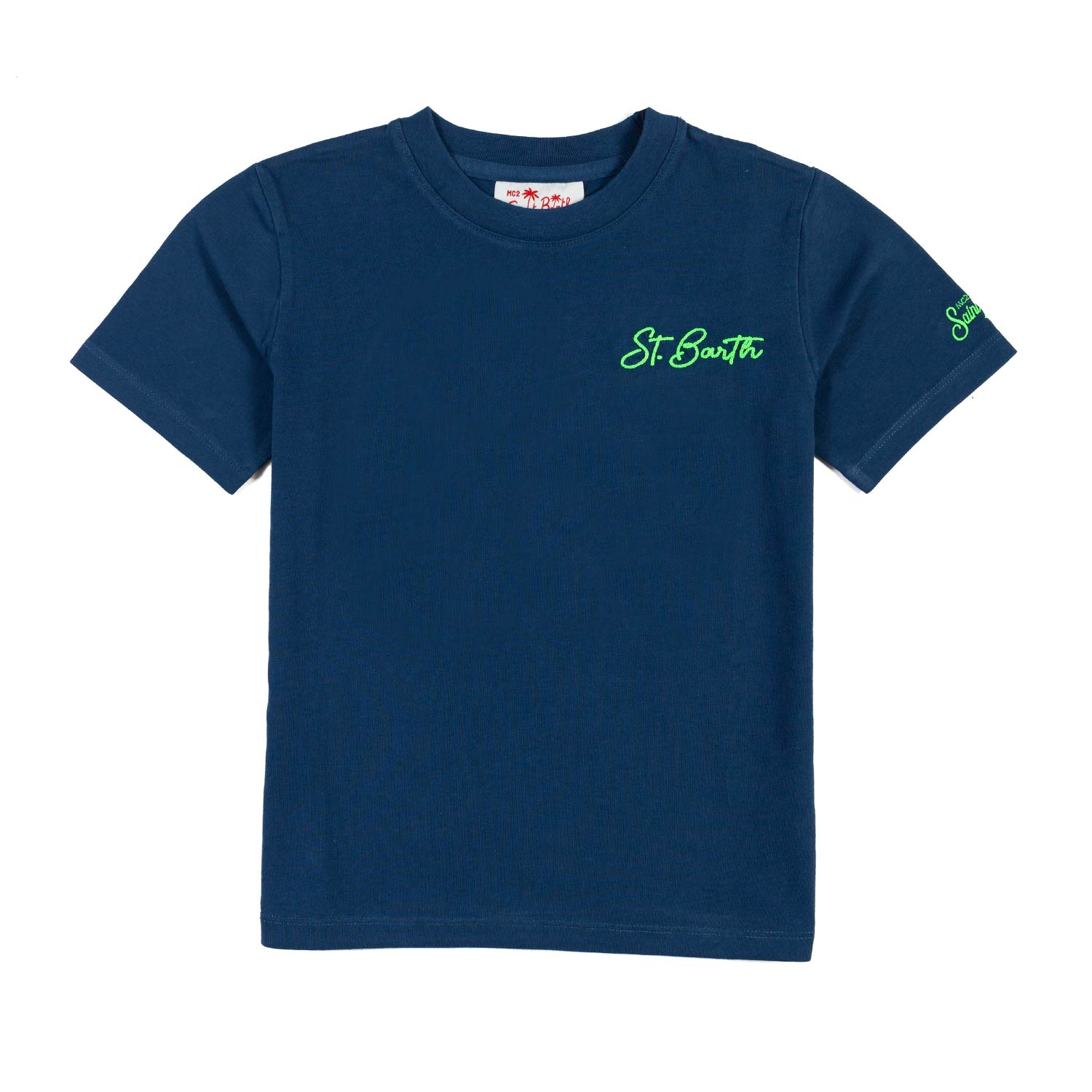 T-SHIRT BLU SCURO CON RICAMI MULTICOLOR - annameglio.com abbigliamento moda