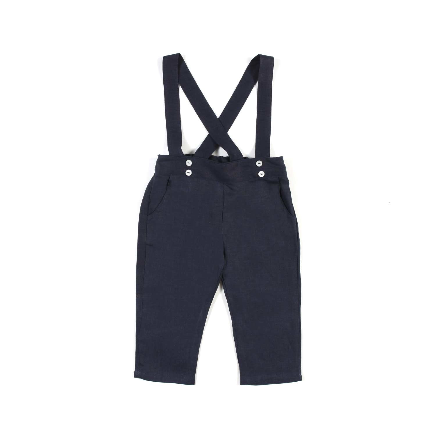 PANTALONE LINO NAVY CON BRETELLE BIMBO E NEONATO - annameglio.com abbigliamento moda