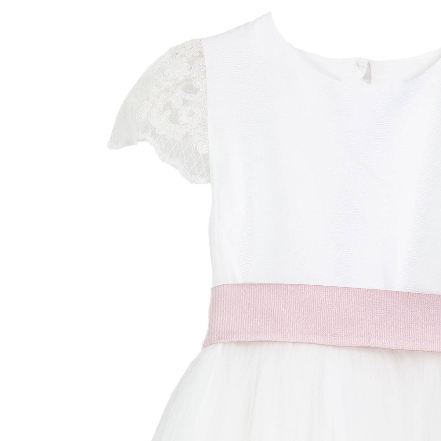 ABITO AVORIO LUNGO CON CINTA ROSA BAMBINA - annameglio.com abbigliamento moda