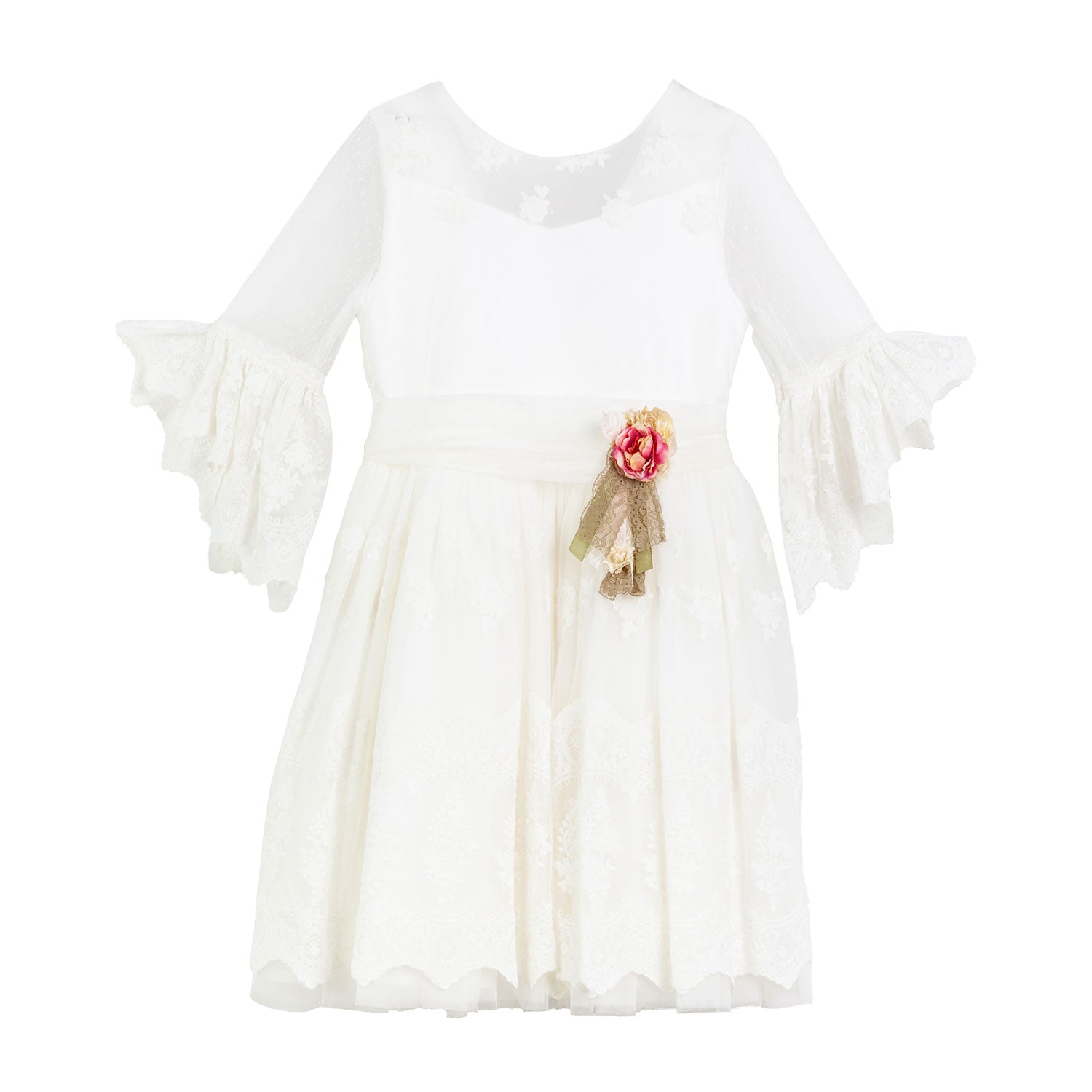 ABITO AVORIO RICAMATO CON SPILLA FLOREALE - annameglio.com abbigliamento moda