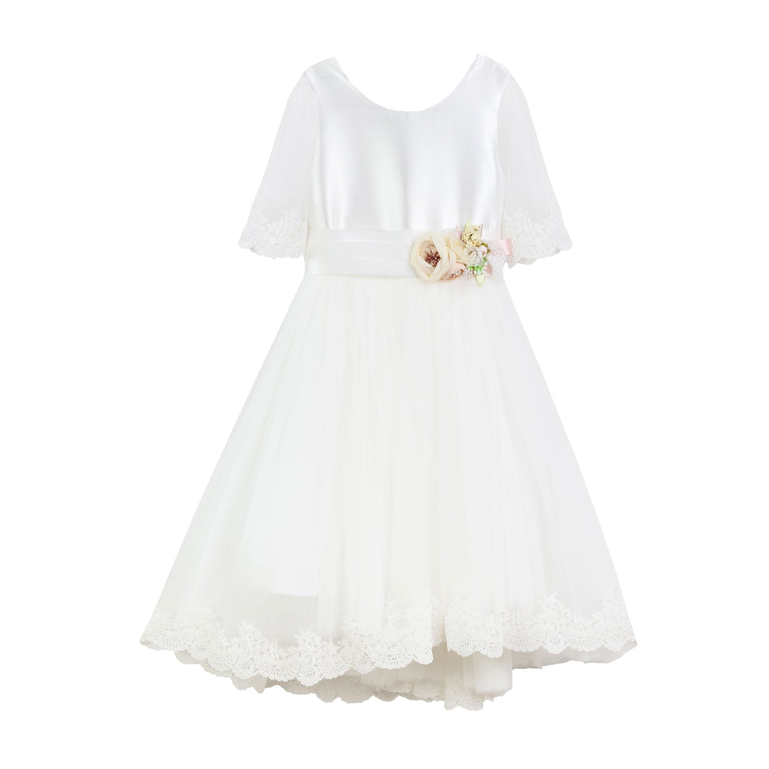 ABITO AVORIO SATINATO CON SPILLA FLOREALE - annameglio.com abbigliamento moda