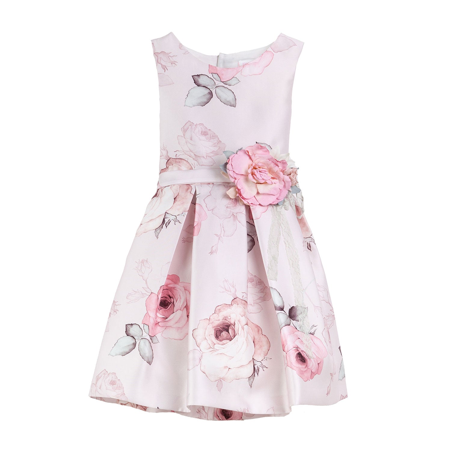 ABITO MIKADO FLOREALE ROSA CHIARO CON CINTURA - annameglio.com abbigliamento moda