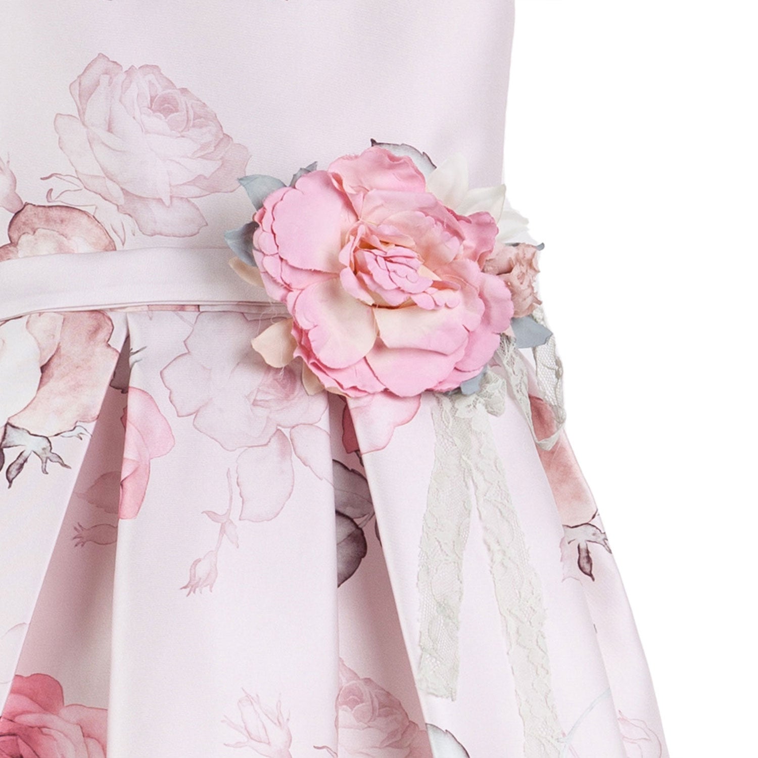 ABITO MIKADO FLOREALE ROSA CHIARO CON CINTURA - annameglio.com abbigliamento moda