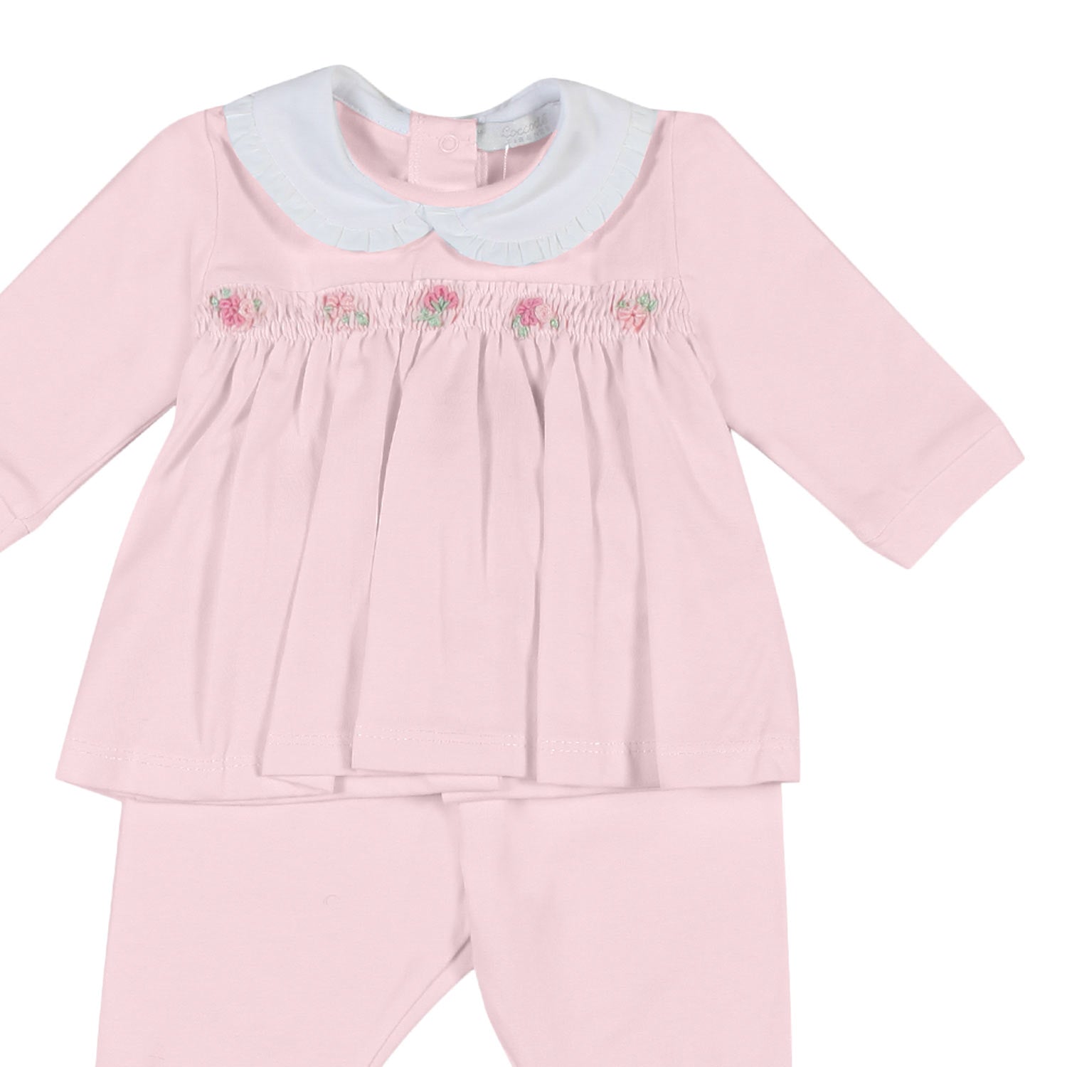 TUTINA 2 PEZZI ROSA CON FIORI RICAMATI NEONATA - annameglio.com abbigliamento moda