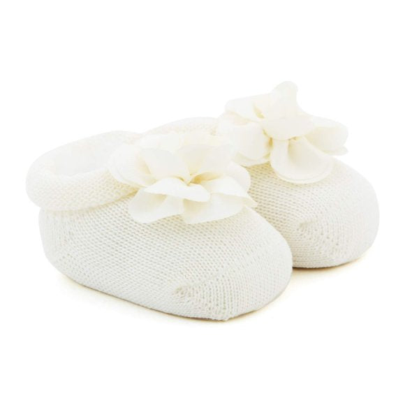 BABBUCCE TRICOT BIANCO PANNA CON FIORE NEONATA - annameglio.com abbigliamento moda