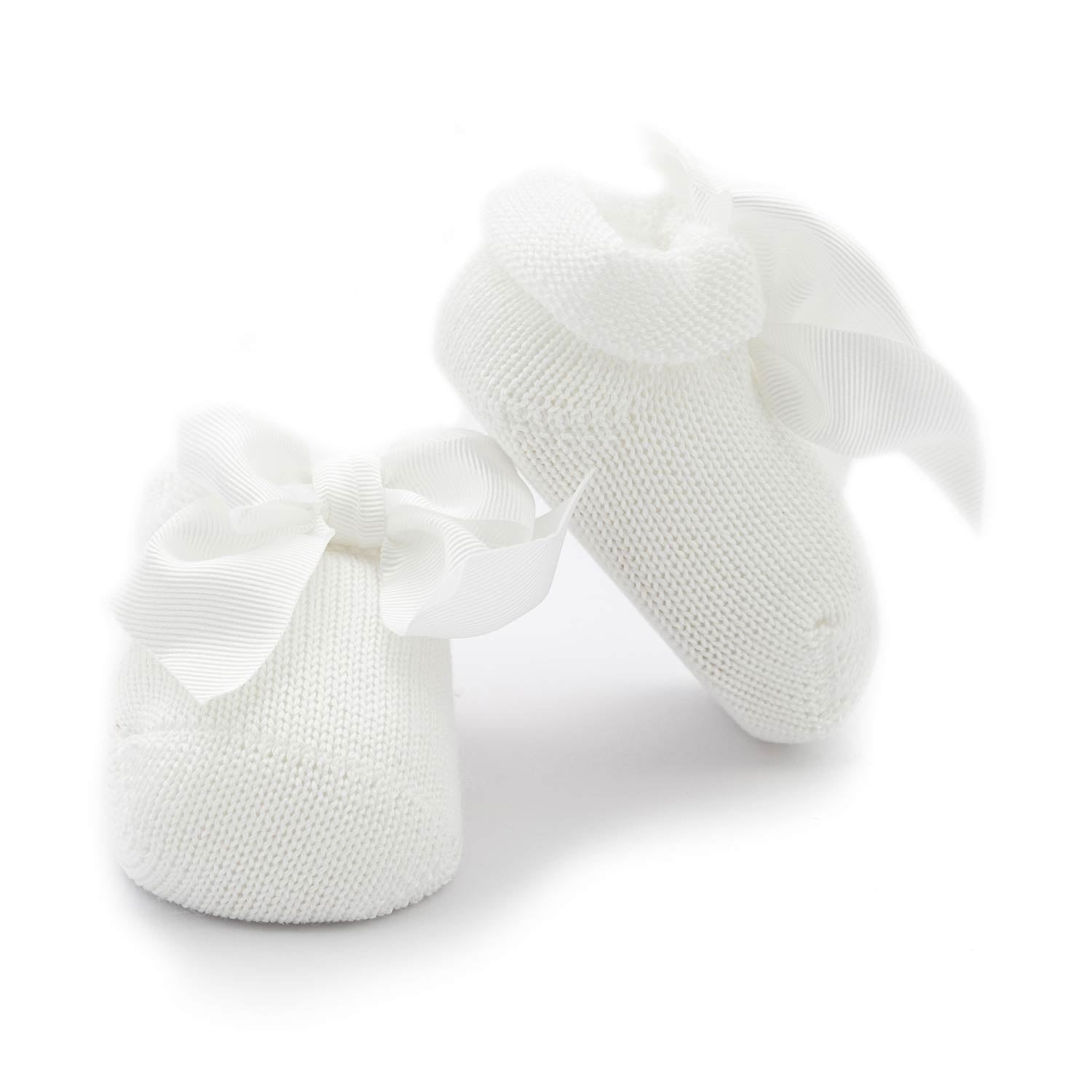 BABBUCCE TRICOT BIANCHE CON FIOCCO NEONATA - annameglio.com abbigliamento moda