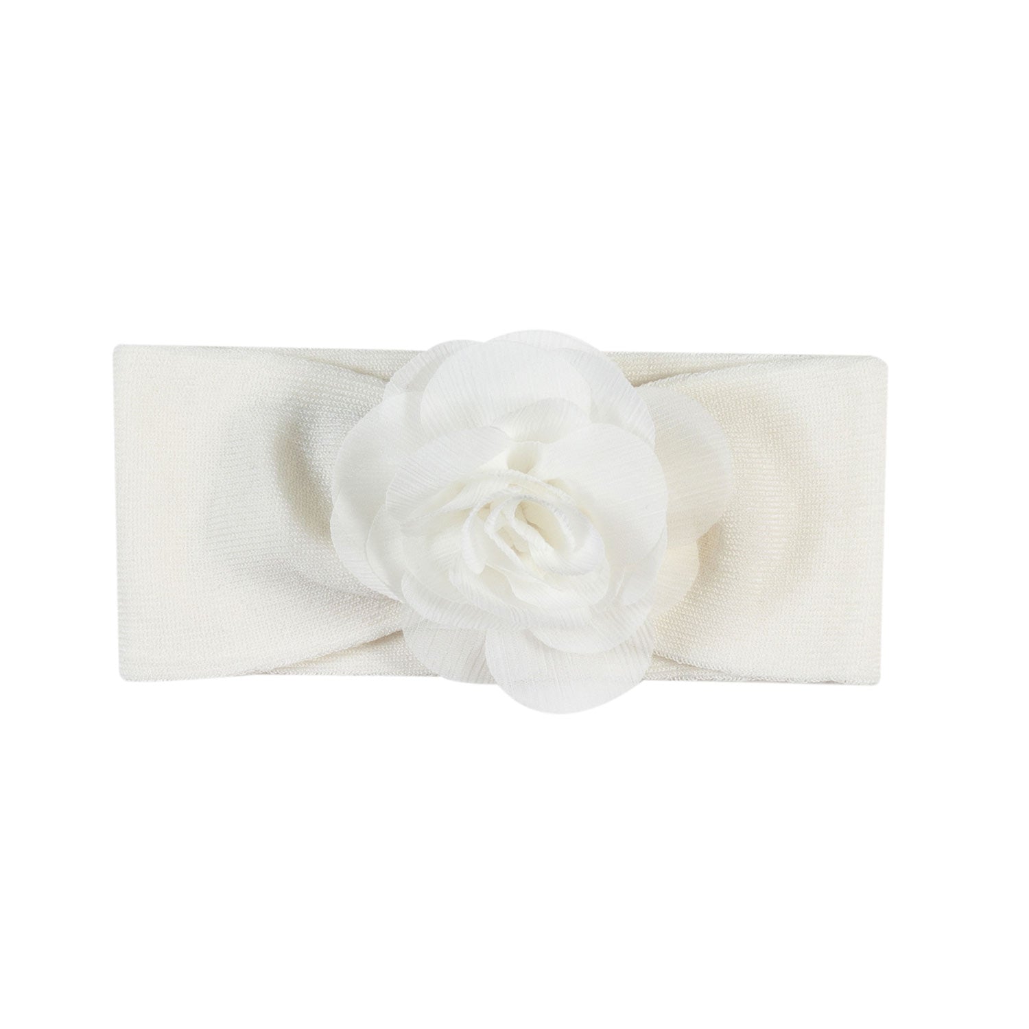 FASCIA CAPELLI BIANCO LATTE CON FIORE NEONATA - annameglio.com abbigliamento moda