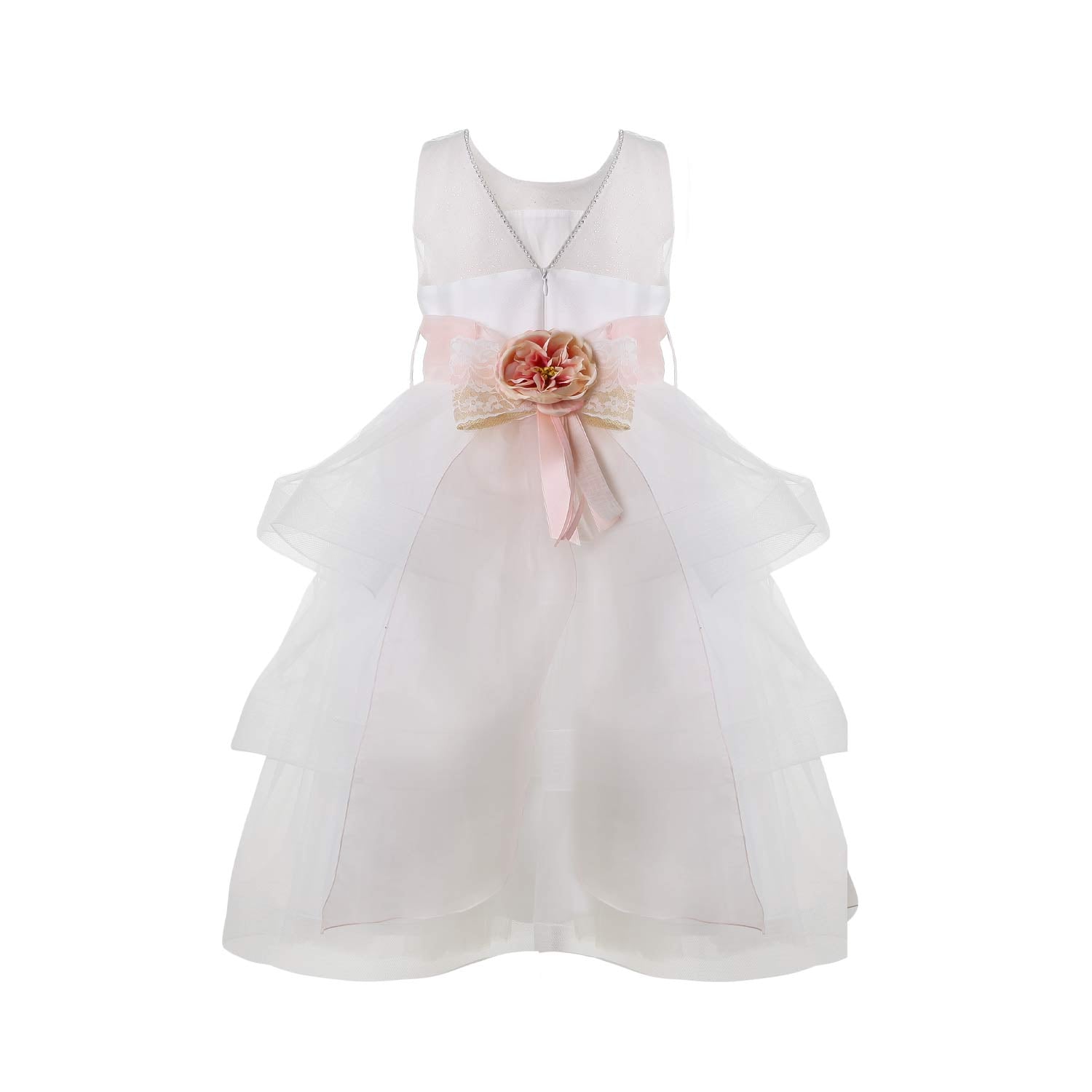 ABITO TULLE BIANCO A BALZE CON CINTA ROSA - annameglio.com abbigliamento moda