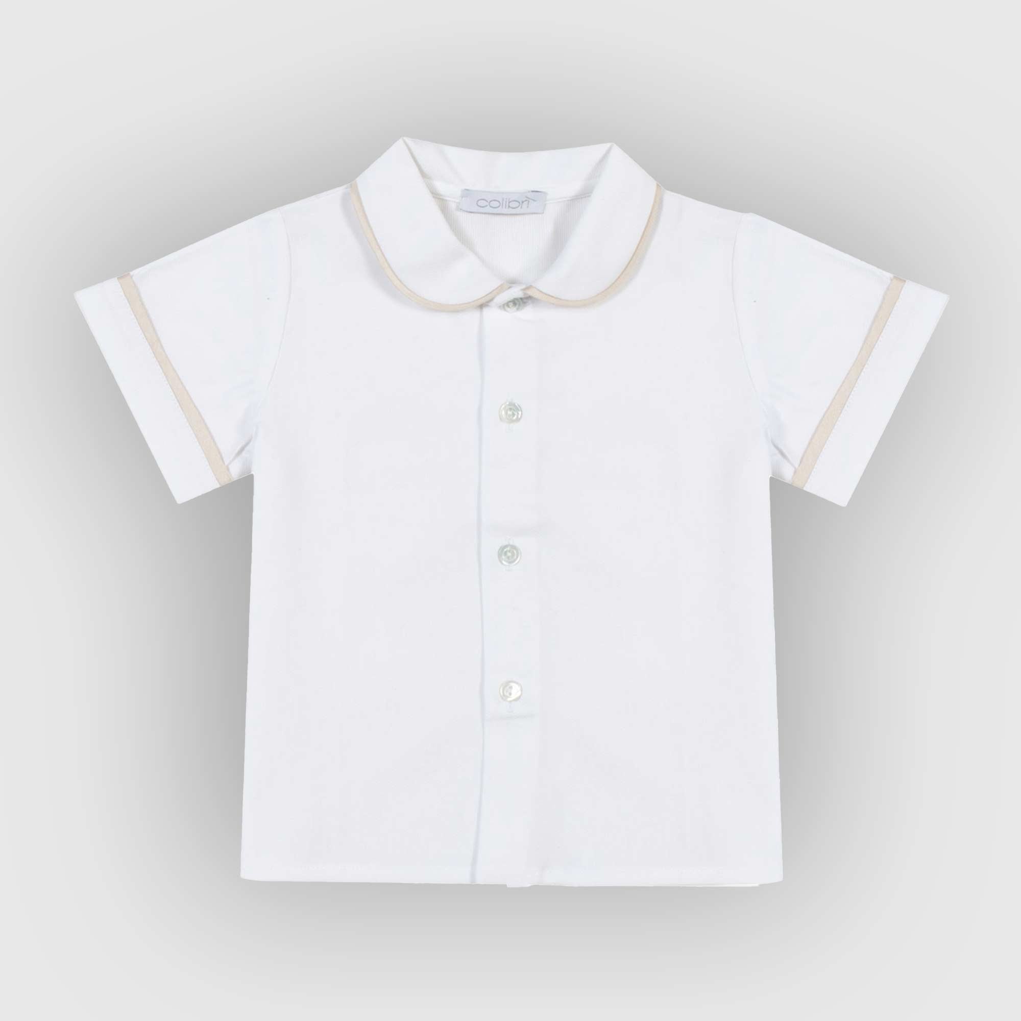 CAMICETTA BIANCA CON BORDI BEIGE NEONATO - annameglio.com abbigliamento moda