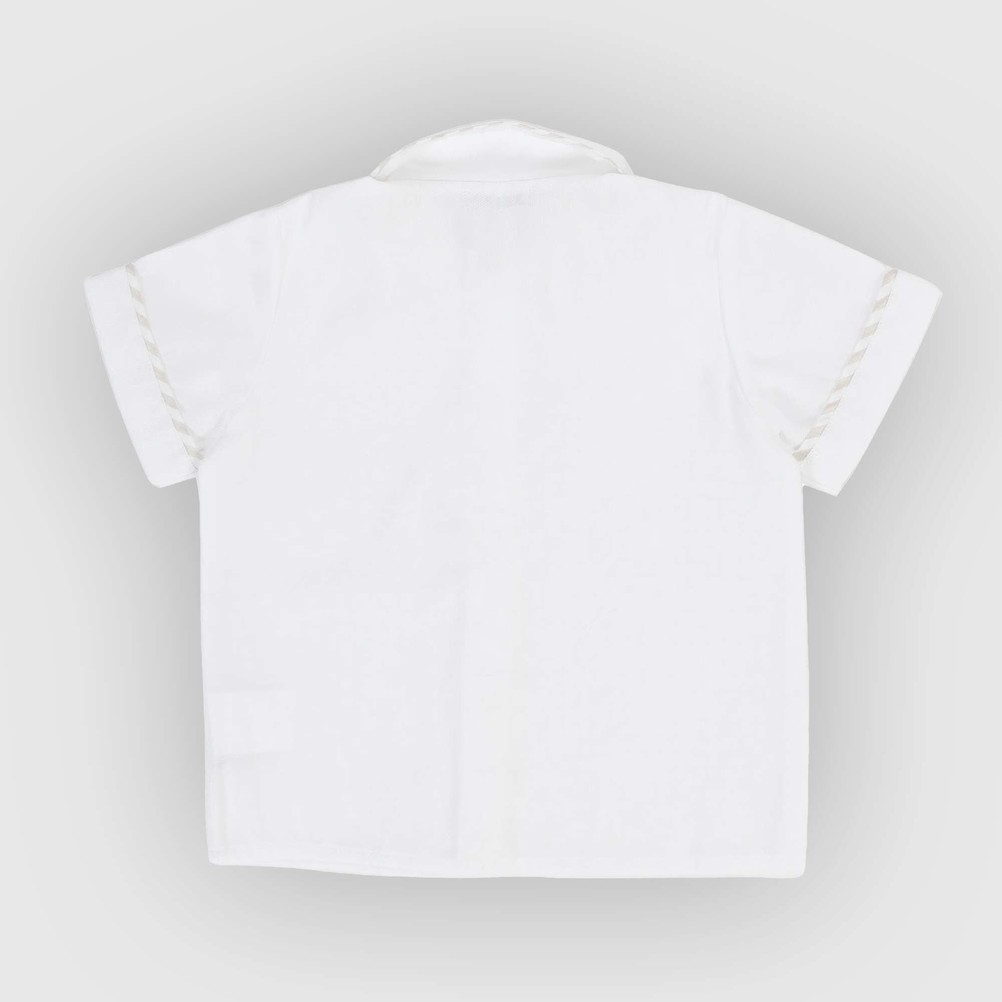 CAMICETTA BIANCA CON BORDI A RIGHE BEIGE NEONATO - annameglio.com abbigliamento moda
